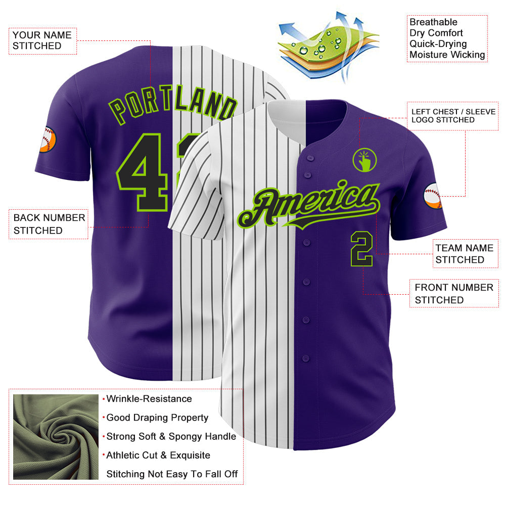 Custom Purple Neon Green-Black Pinstripe Authentic Split Fashion Baseball Jersey baseball jersey product view 3