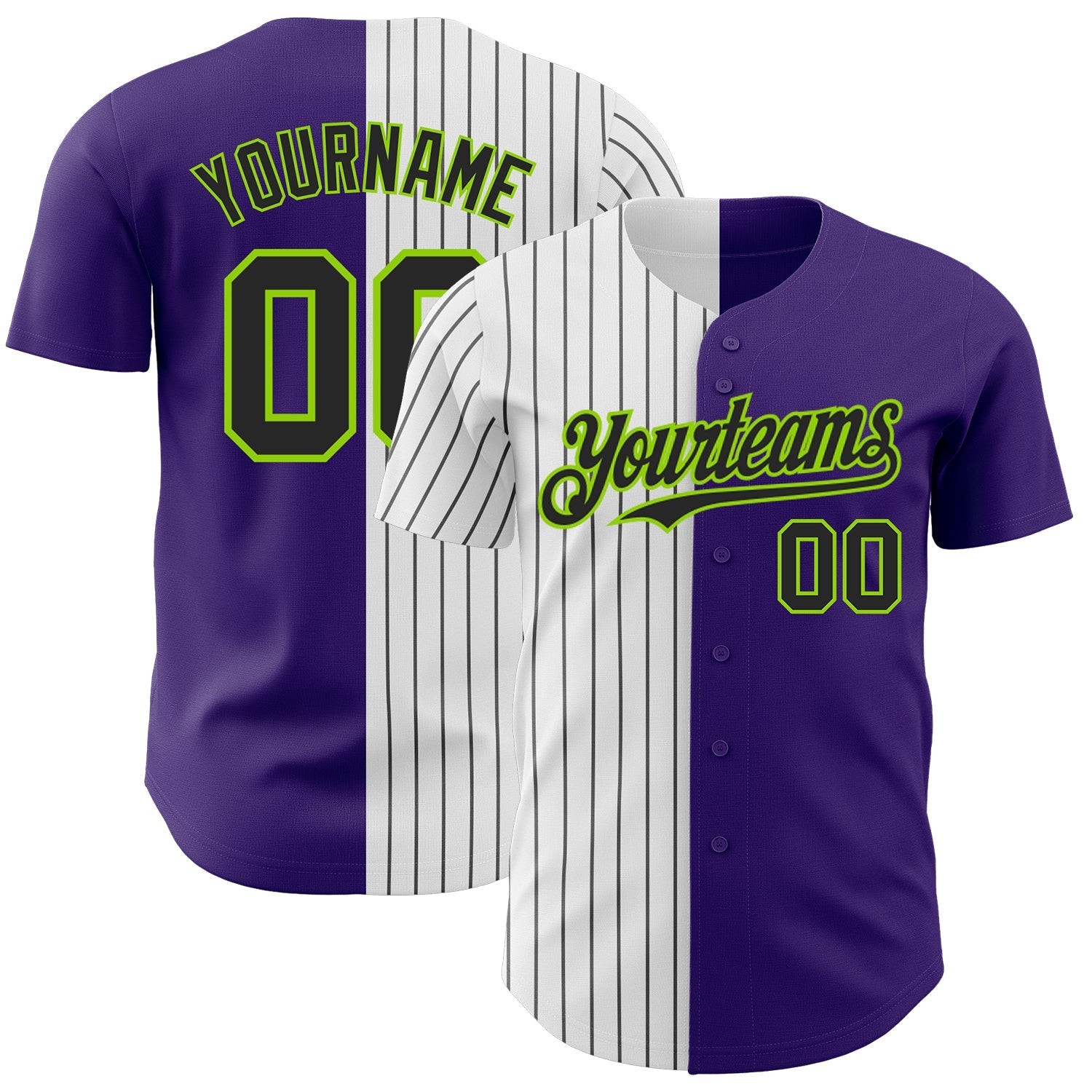 Custom Purple Neon Green-Black Pinstripe Authentic Split Fashion Baseball Jersey baseball jersey product view 1