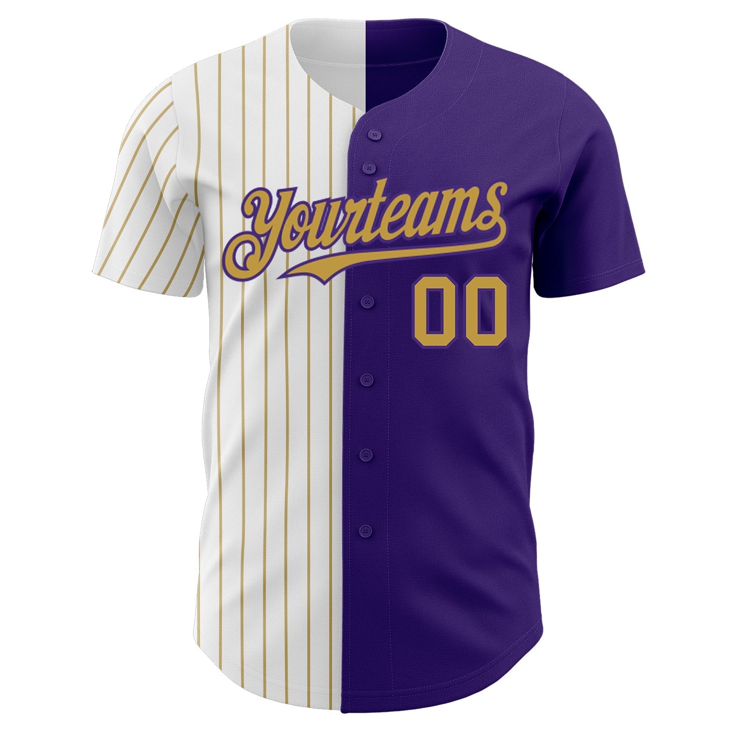 Custom Purple White-Old Gold Pinstripe Authentic Split Fashion Baseball Jersey baseball jersey product view 2