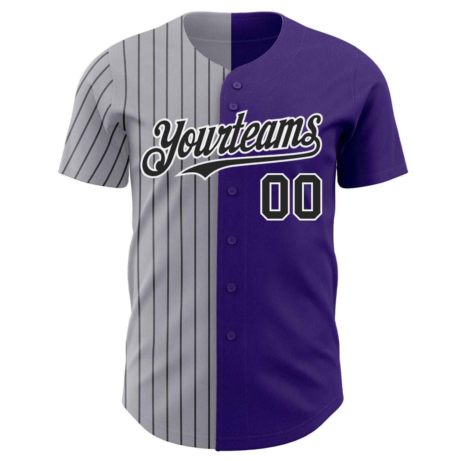 Custom Purple Gray-Black Pinstripe Authentic Split Fashion Baseball Jersey baseball jersey product view 2