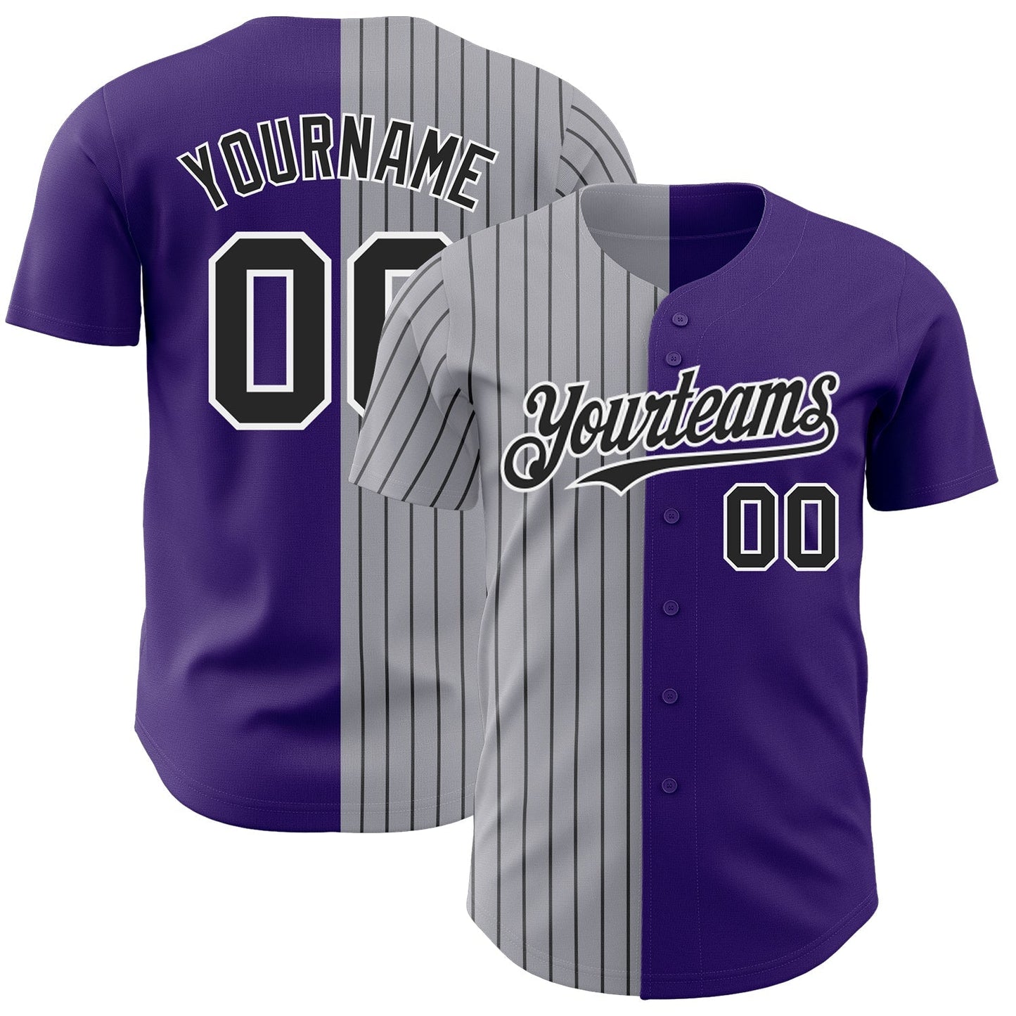 Custom Purple Gray-Black Pinstripe Authentic Split Fashion Baseball Jersey baseball jersey product view 1