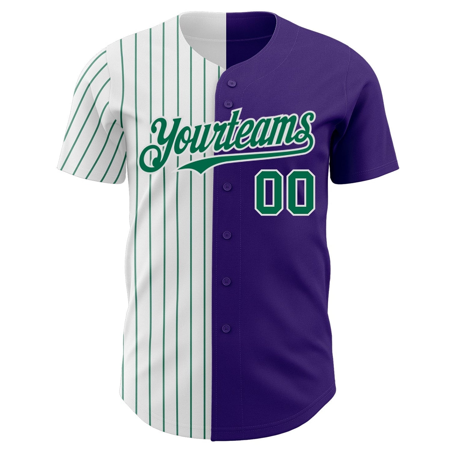 Custom Purple White-Kelly Green Pinstripe Authentic Split Fashion Baseball Jersey baseball jersey product view 2