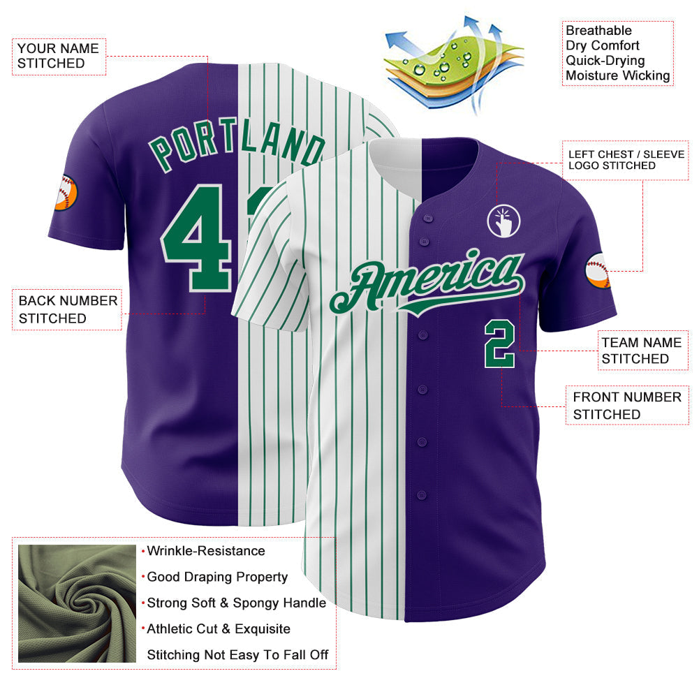 Custom Purple White-Kelly Green Pinstripe Authentic Split Fashion Baseball Jersey baseball jersey product view 3