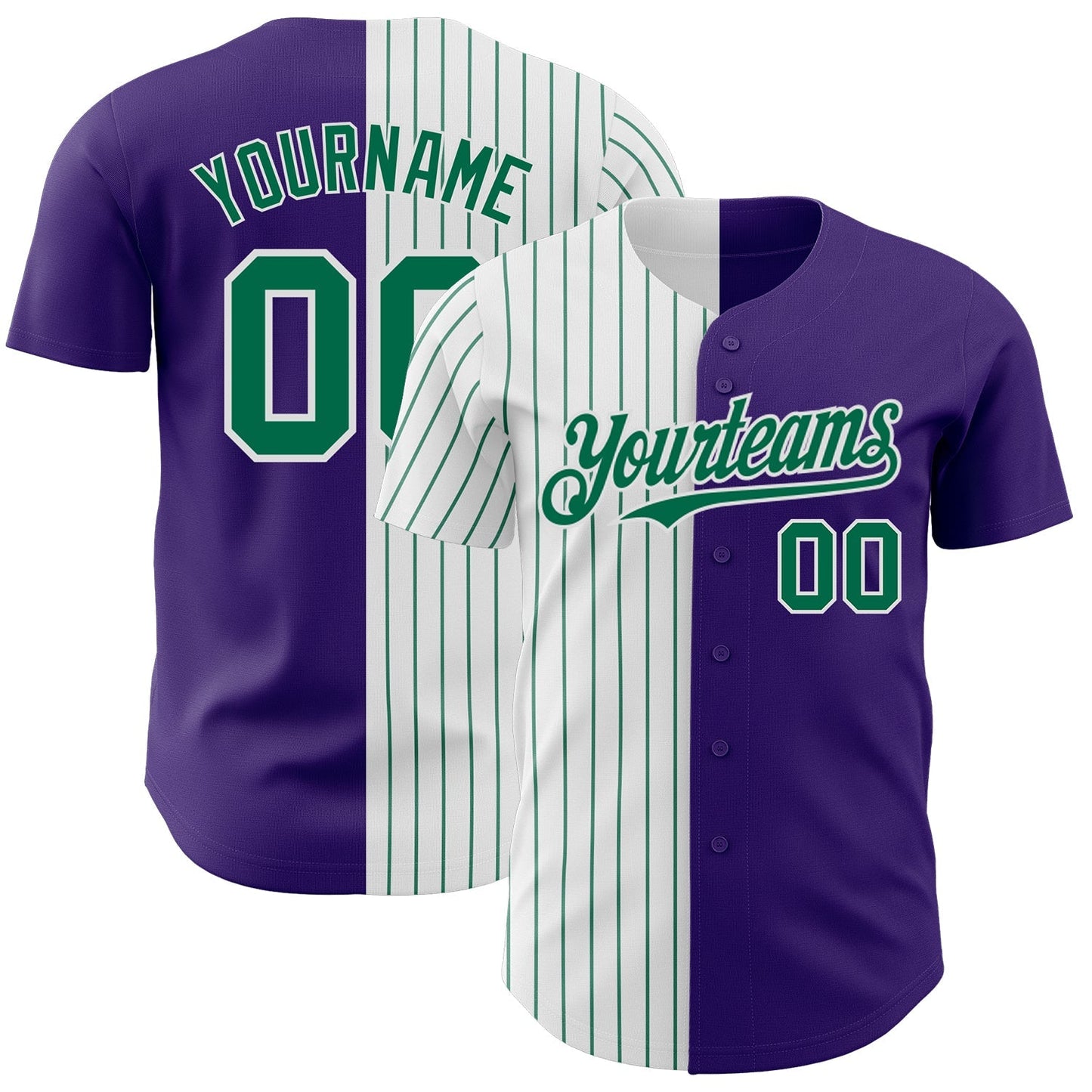 Custom Purple White-Kelly Green Pinstripe Authentic Split Fashion Baseball Jersey baseball jersey product view 1