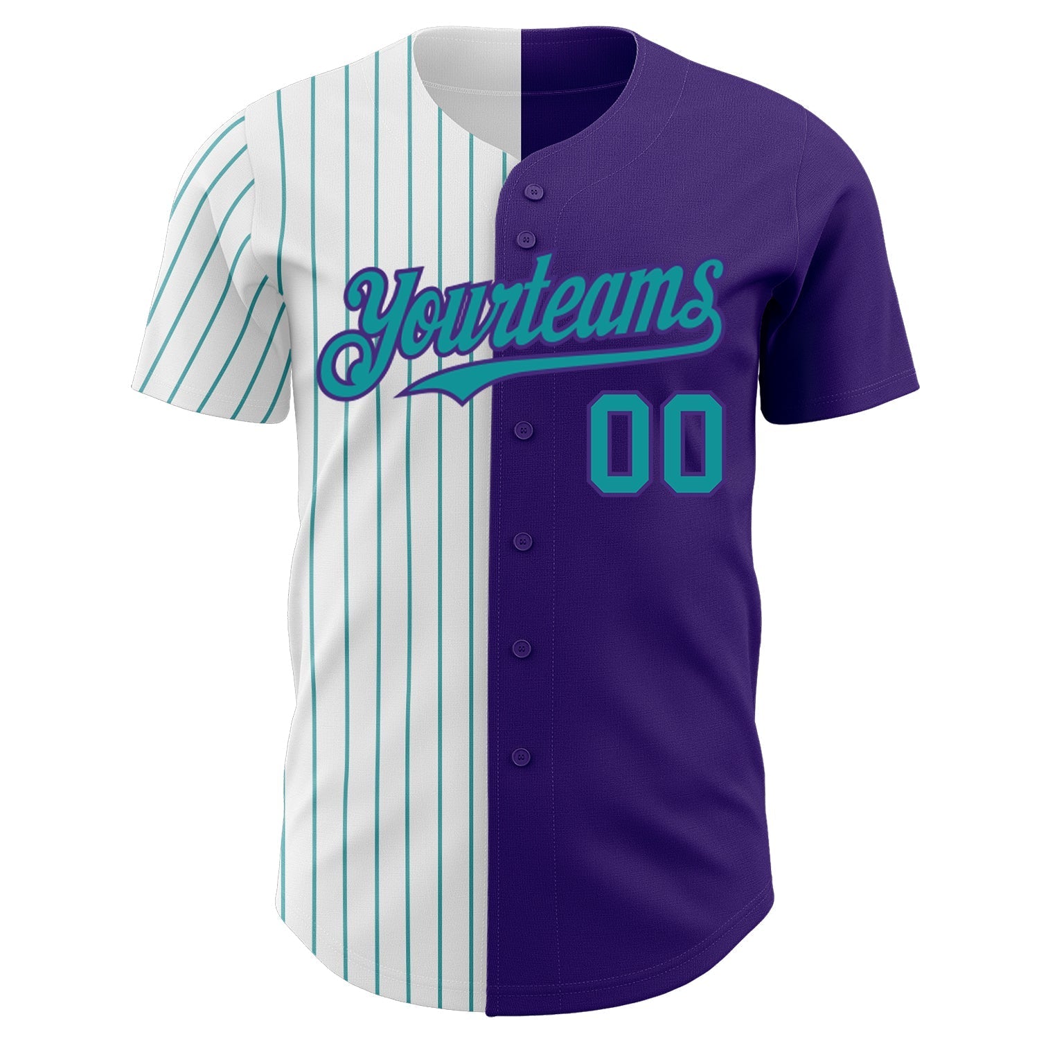 Custom Purple White-Teal Pinstripe Authentic Split Fashion Baseball Jersey baseball jersey product view 2