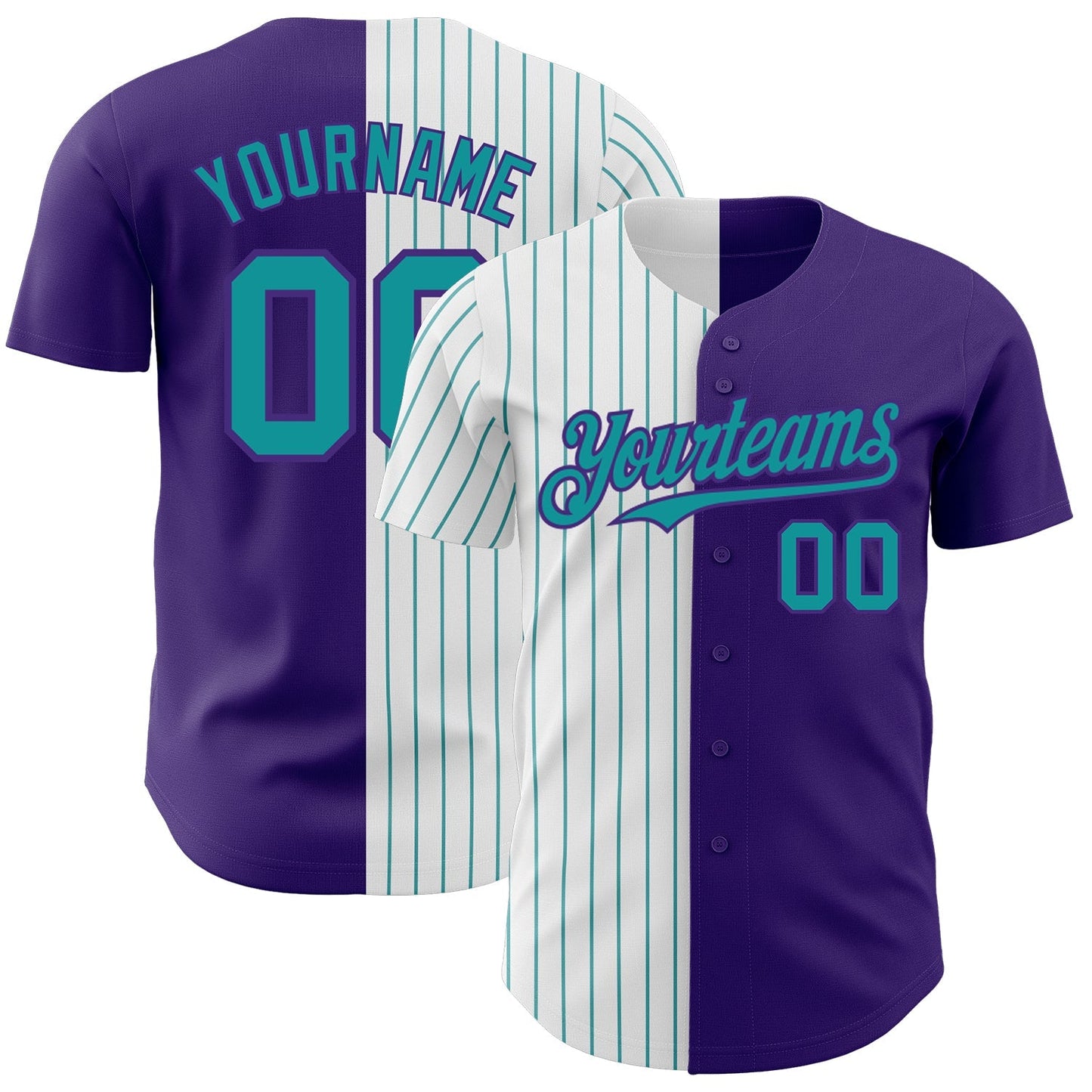 Custom Purple White-Teal Pinstripe Authentic Split Fashion Baseball Jersey baseball jersey product view 1