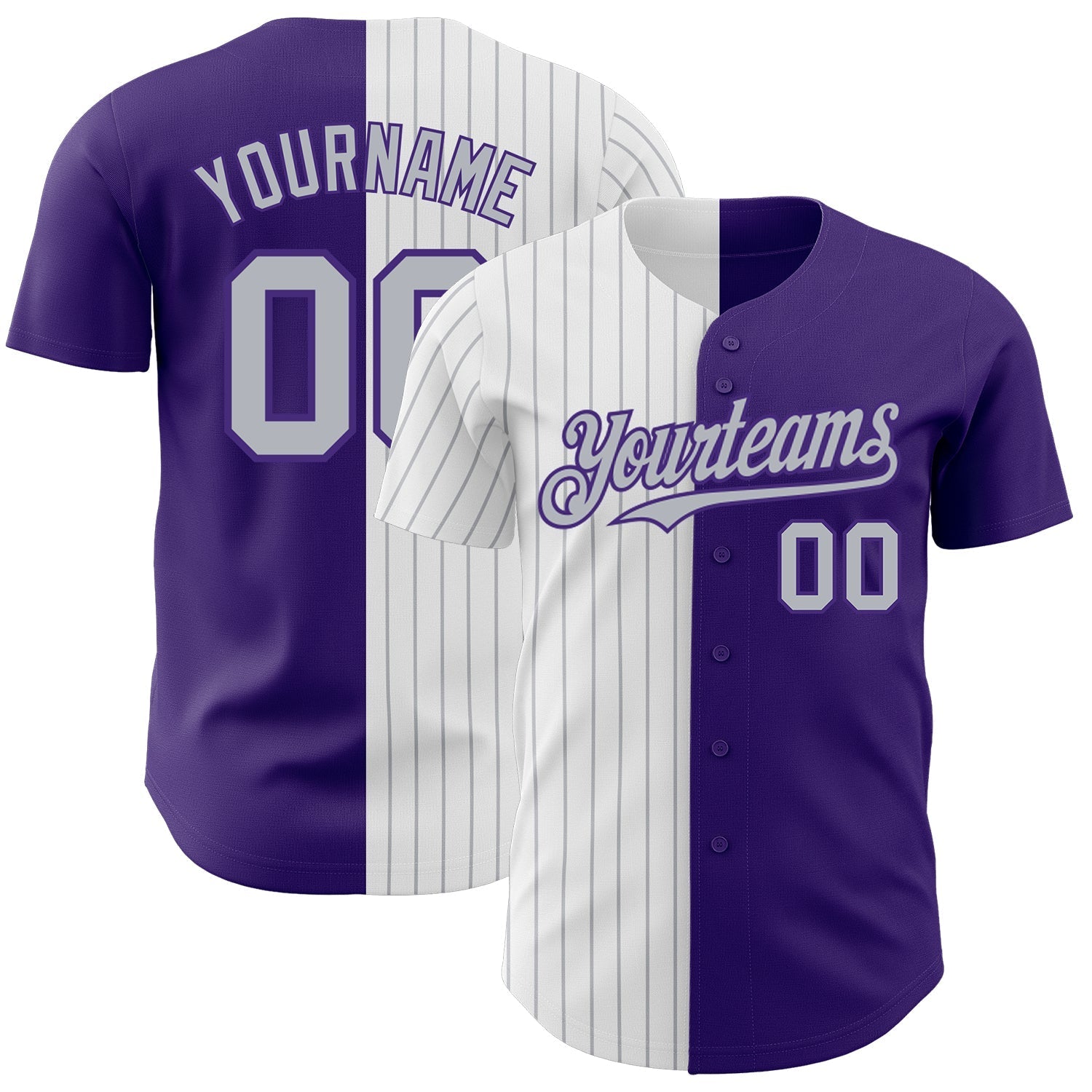 Custom Purple White-Gray Pinstripe Authentic Split Fashion Baseball Jersey baseball jersey product view 1