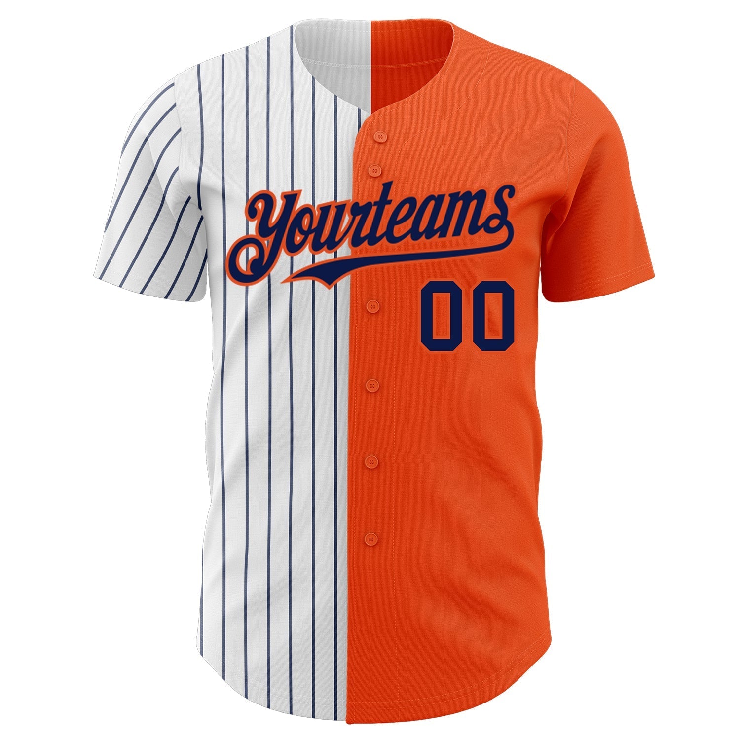 Custom Orange White-Navy Pinstripe Authentic Split Fashion Baseball Jersey baseball jersey product view 2