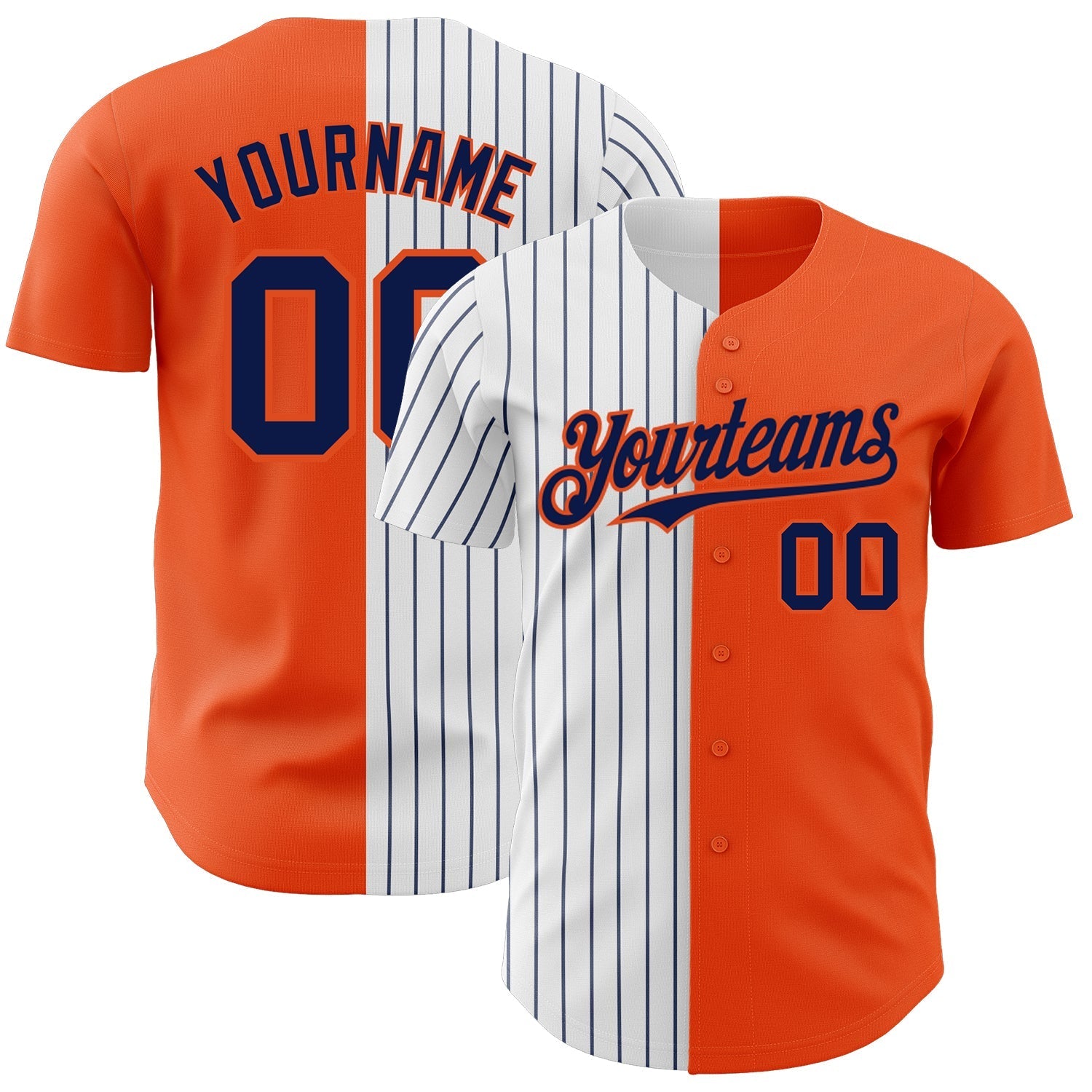 Custom Orange White-Navy Pinstripe Authentic Split Fashion Baseball Jersey baseball jersey product view 1