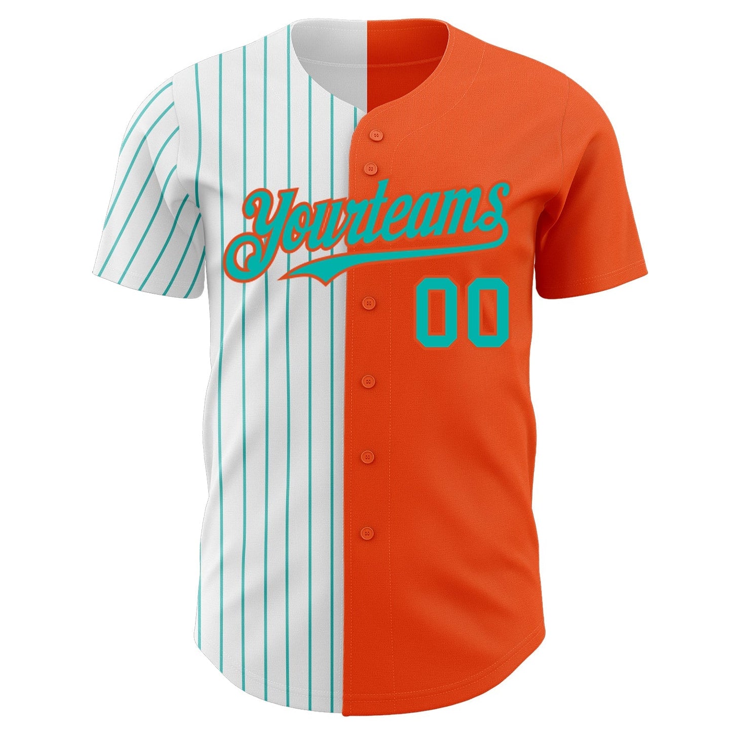 Custom Orange White-Aqua Pinstripe Authentic Split Fashion Baseball Jersey baseball jersey product view 2