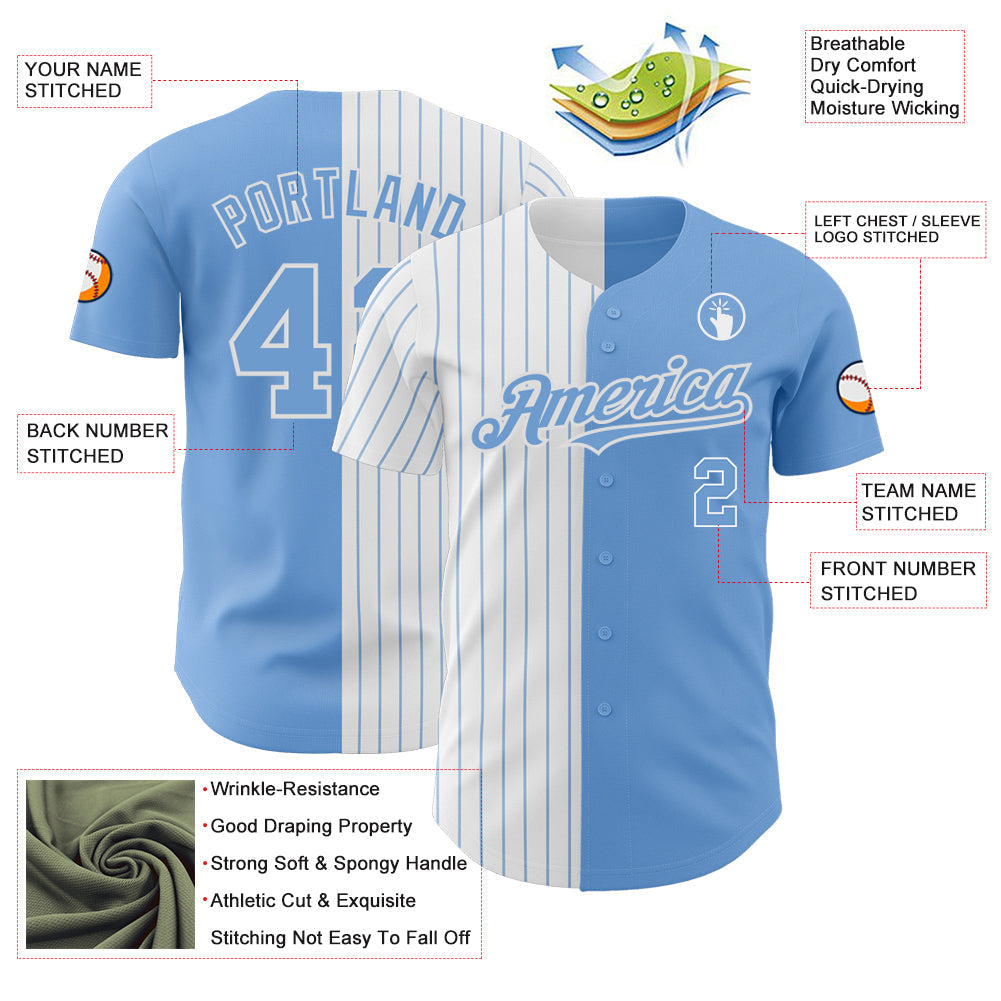 Custom Light Blue White-Light Blue Pinstripe Authentic Split Fashion Baseball Jersey baseball jersey product view 3