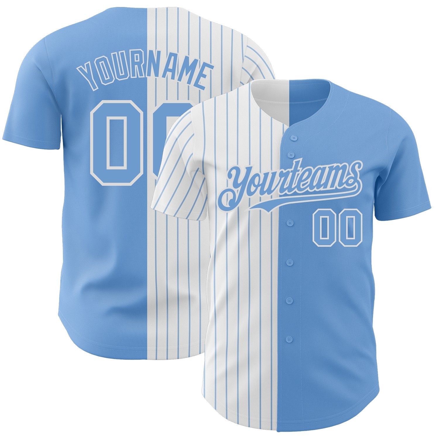 Custom Light Blue White-Light Blue Pinstripe Authentic Split Fashion Baseball Jersey baseball jersey product view 1