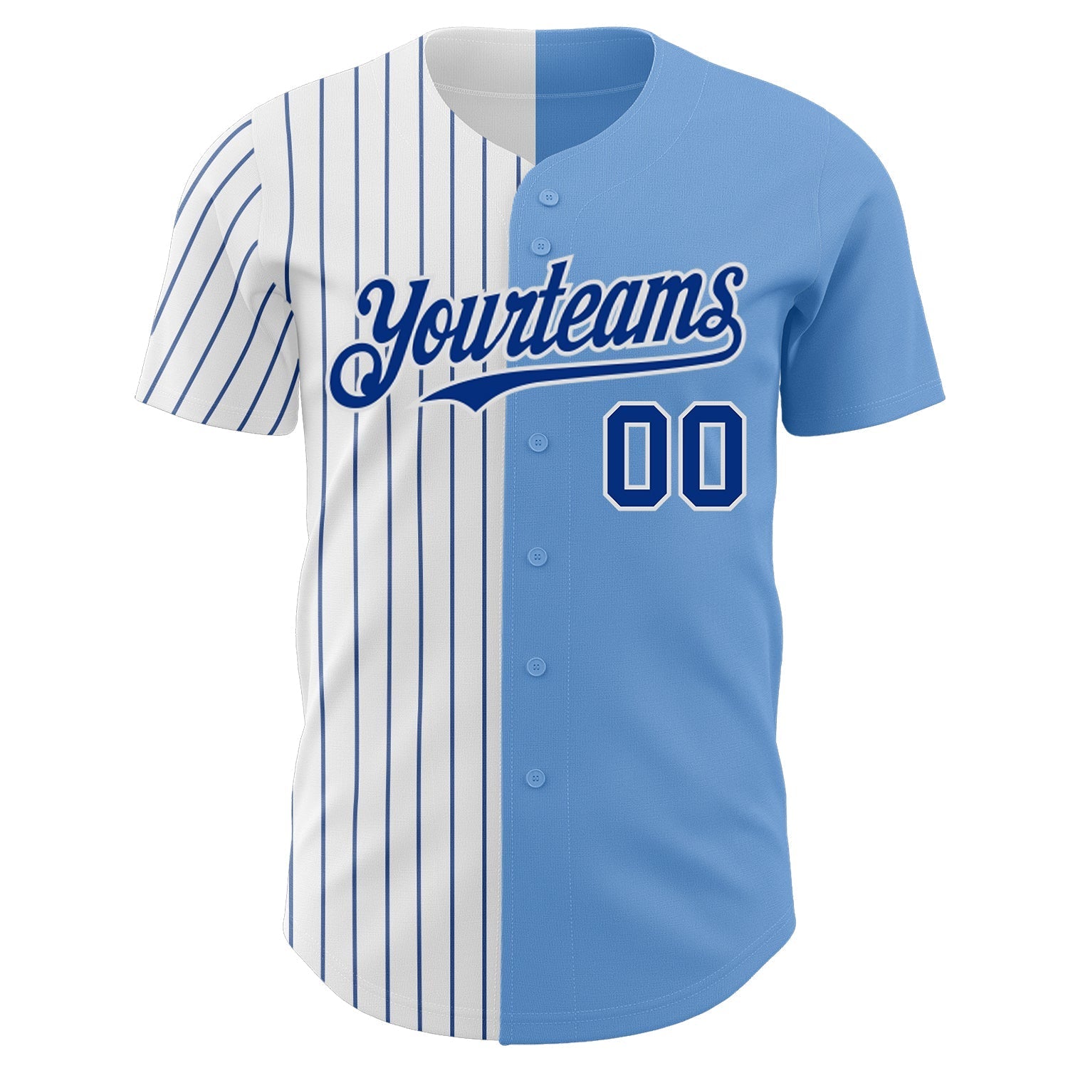 Custom Light Blue White-Royal Pinstripe Authentic Split Fashion Baseball Jersey baseball jersey product view 2