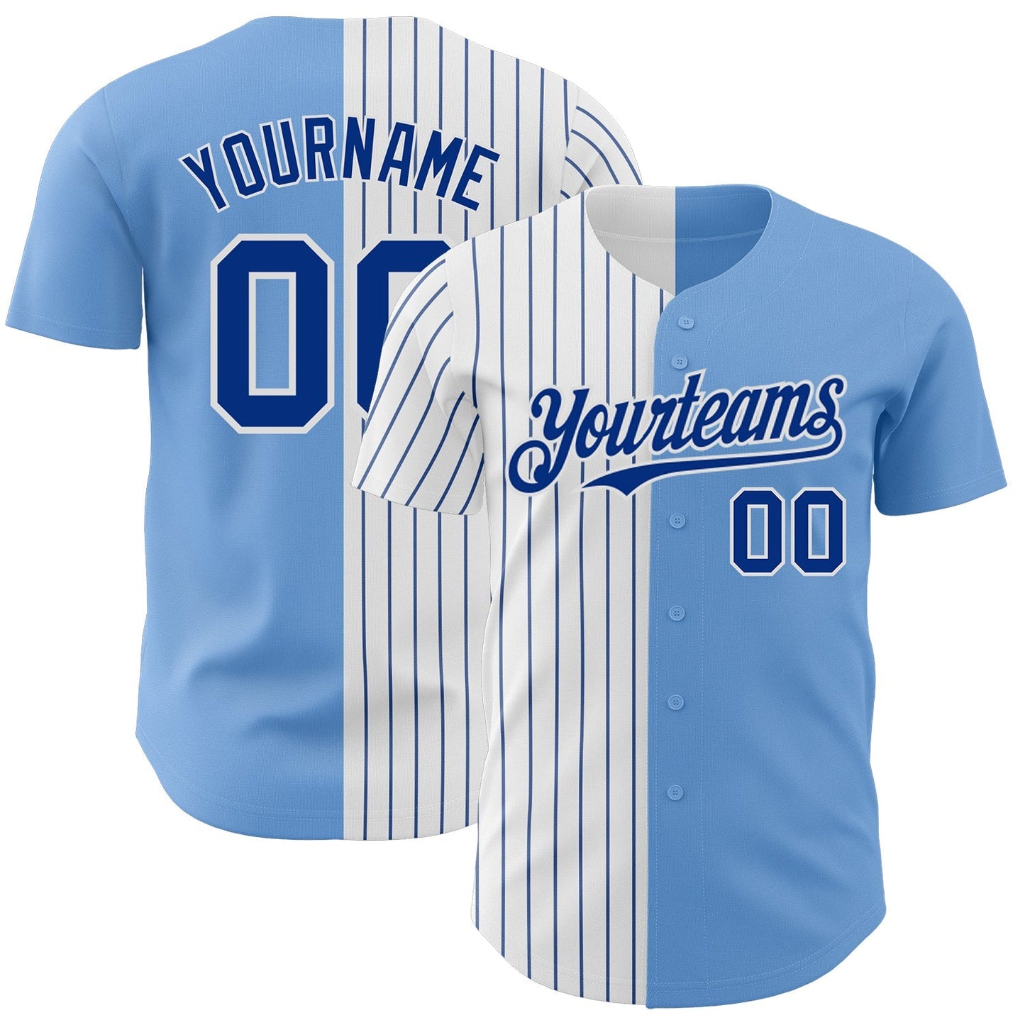 Custom Light Blue White-Royal Pinstripe Authentic Split Fashion Baseball Jersey baseball jersey product view 1