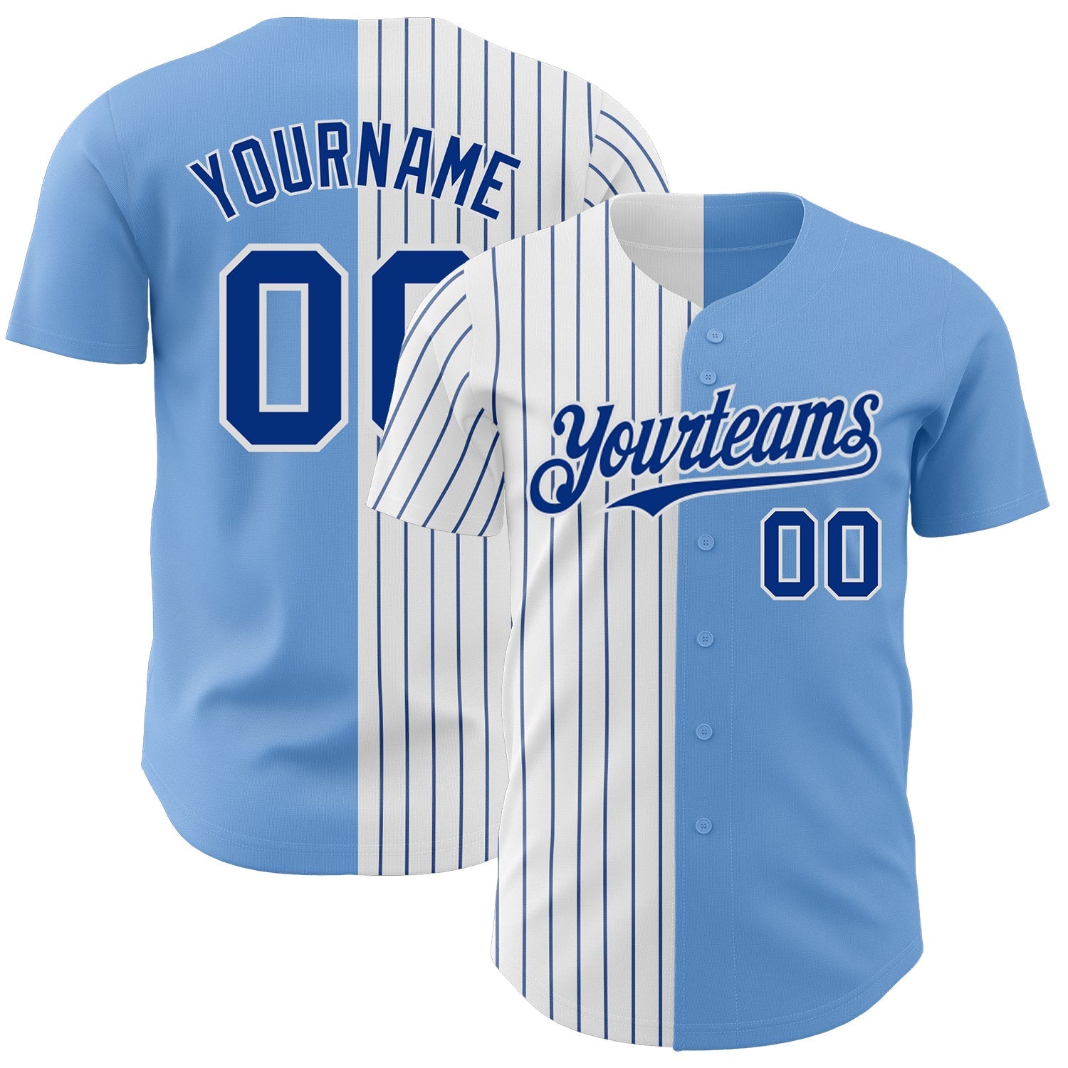 Custom Light Blue White-Royal Pinstripe Authentic Split Fashion Baseball Jersey baseball jersey product view 1