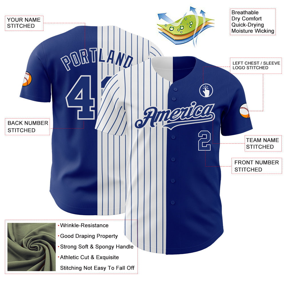 Custom Royal White-Royal Pinstripe Authentic Split Fashion Baseball Jersey baseball jersey product view 3