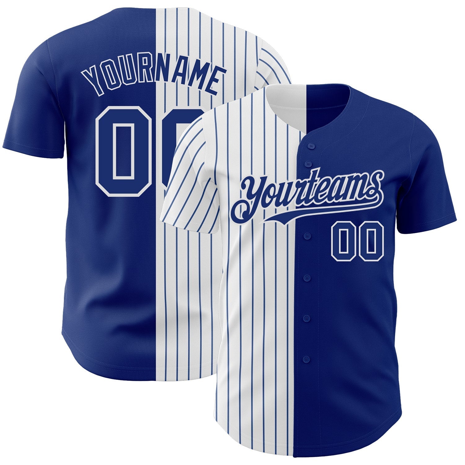 Custom Royal White-Royal Pinstripe Authentic Split Fashion Baseball Jersey baseball jersey product view 1