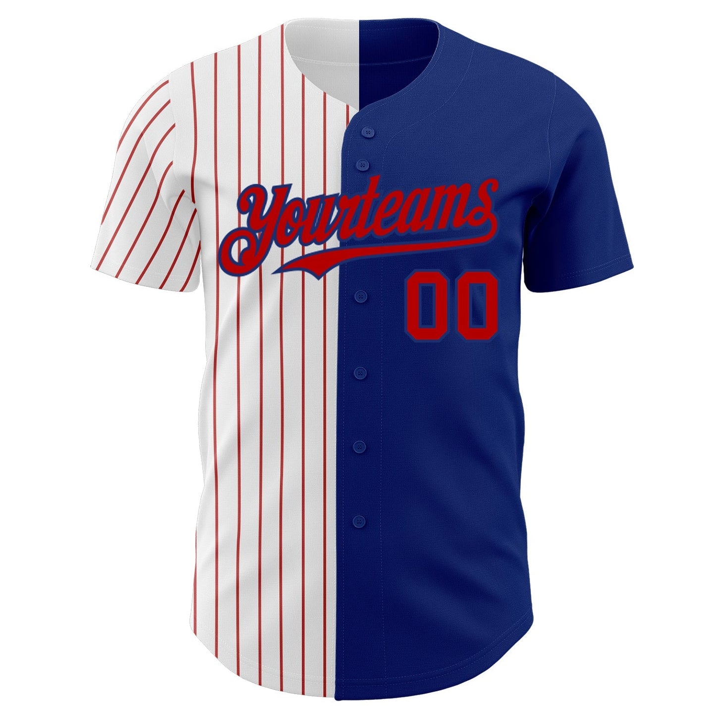 Custom Royal White-Red Pinstripe Authentic Split Fashion Baseball Jersey baseball jersey product view 2