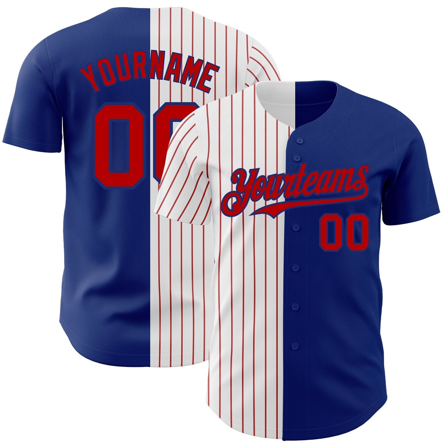 Custom Royal White-Red Pinstripe Authentic Split Fashion Baseball Jersey baseball jersey product view 1