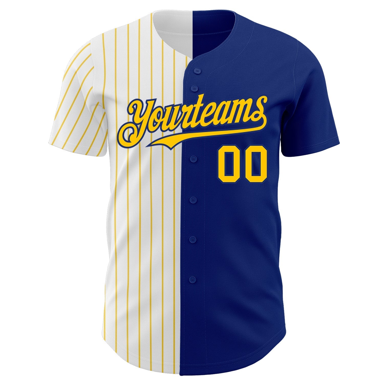 Custom Royal White-Yellow Pinstripe Authentic Split Fashion Baseball Jersey baseball jersey product view 2
