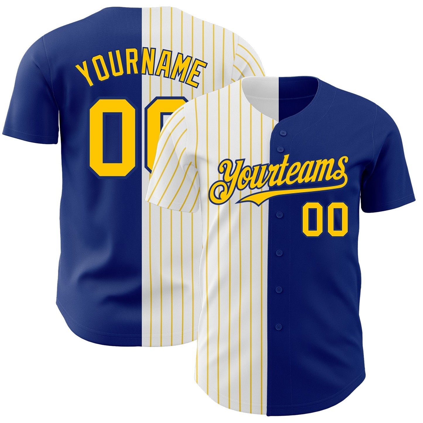 Custom Royal White-Yellow Pinstripe Authentic Split Fashion Baseball Jersey baseball jersey product view 1
