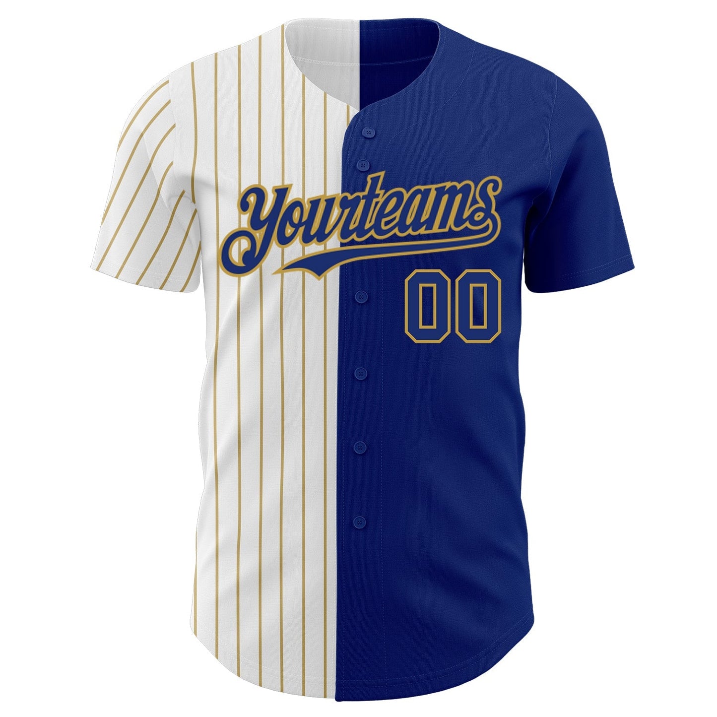 Custom Royal White-Old Gold Pinstripe Authentic Split Fashion Baseball Jersey baseball jersey product view 2