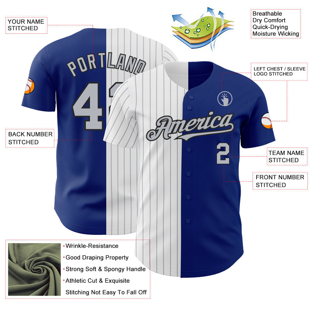 Custom Royal Black-Gray Pinstripe Authentic Split Fashion Baseball Jersey baseball jersey product view 3