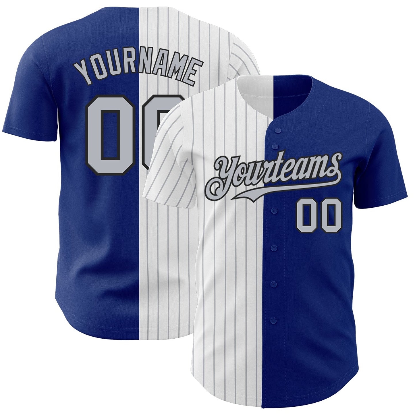 Custom Royal Black-Gray Pinstripe Authentic Split Fashion Baseball Jersey baseball jersey product view 1