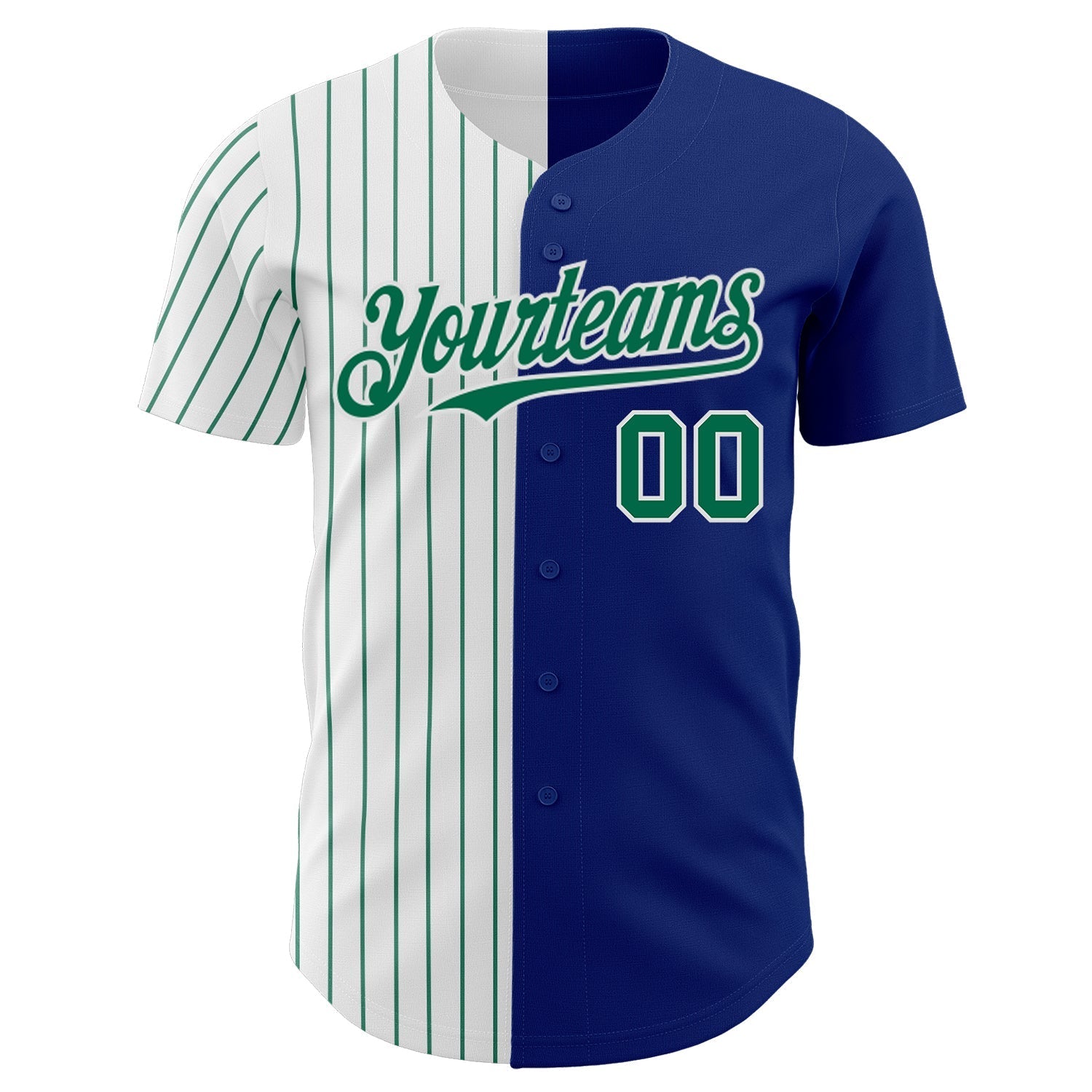 Custom Royal White-Kelly Green Pinstripe Authentic Split Fashion Baseball Jersey baseball jersey product view 2