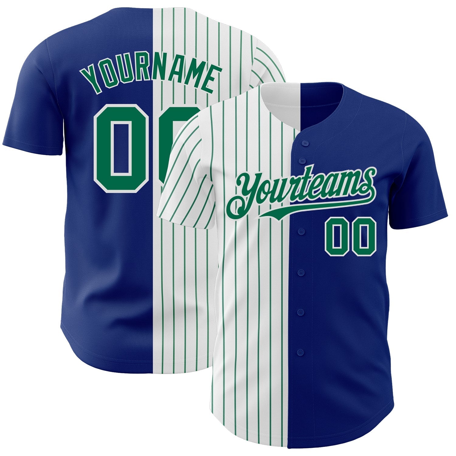 Custom Royal White-Kelly Green Pinstripe Authentic Split Fashion Baseball Jersey baseball jersey product view 1