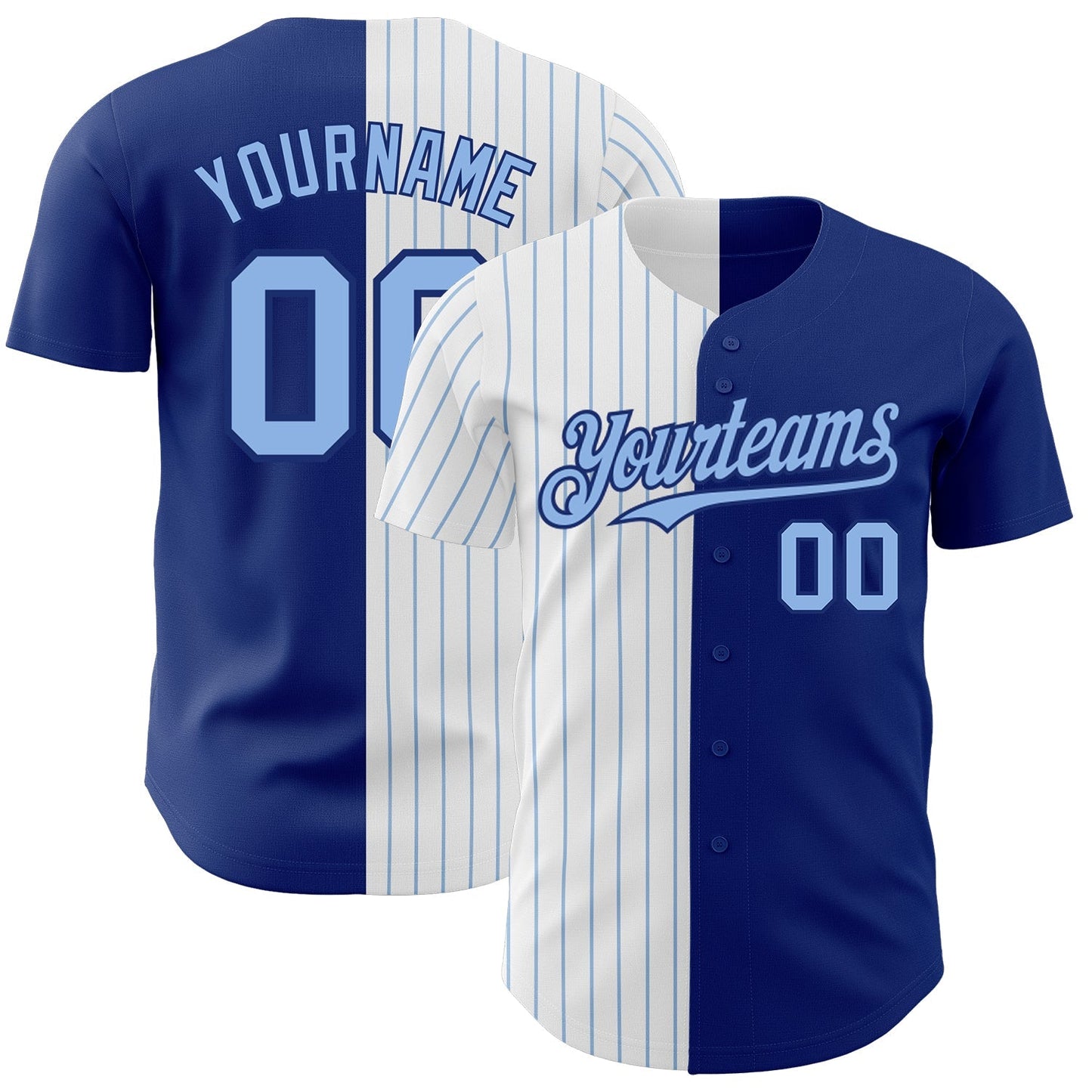 Custom Royal White-Light Blue Pinstripe Authentic Split Fashion Baseball Jersey baseball jersey product view 1