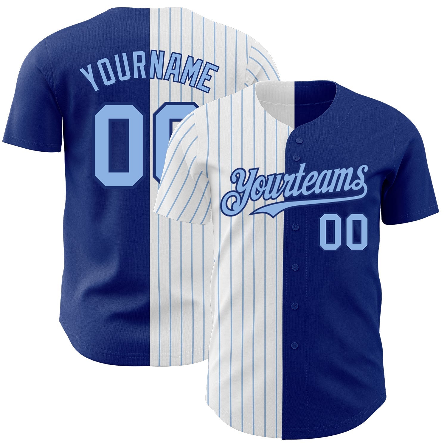 Custom Royal White-Light Blue Pinstripe Authentic Split Fashion Baseball Jersey baseball jersey product view 1