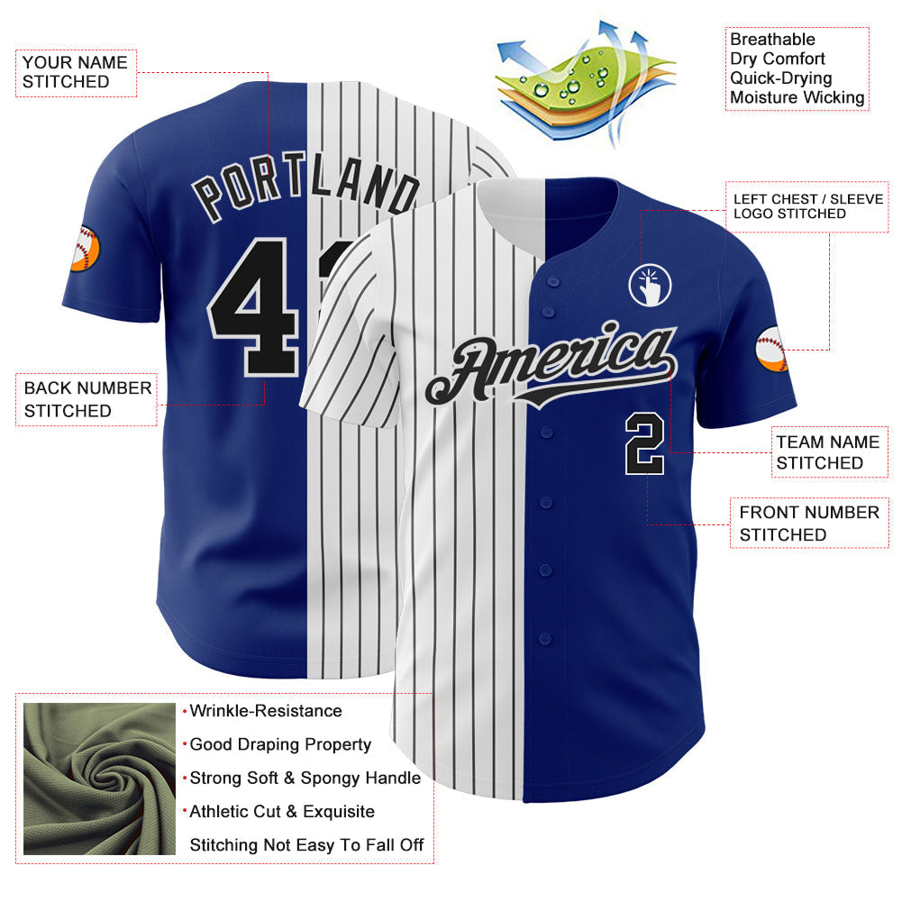 Custom Royal White-Black Pinstripe Authentic Split Fashion Baseball Jersey baseball jersey product view 3