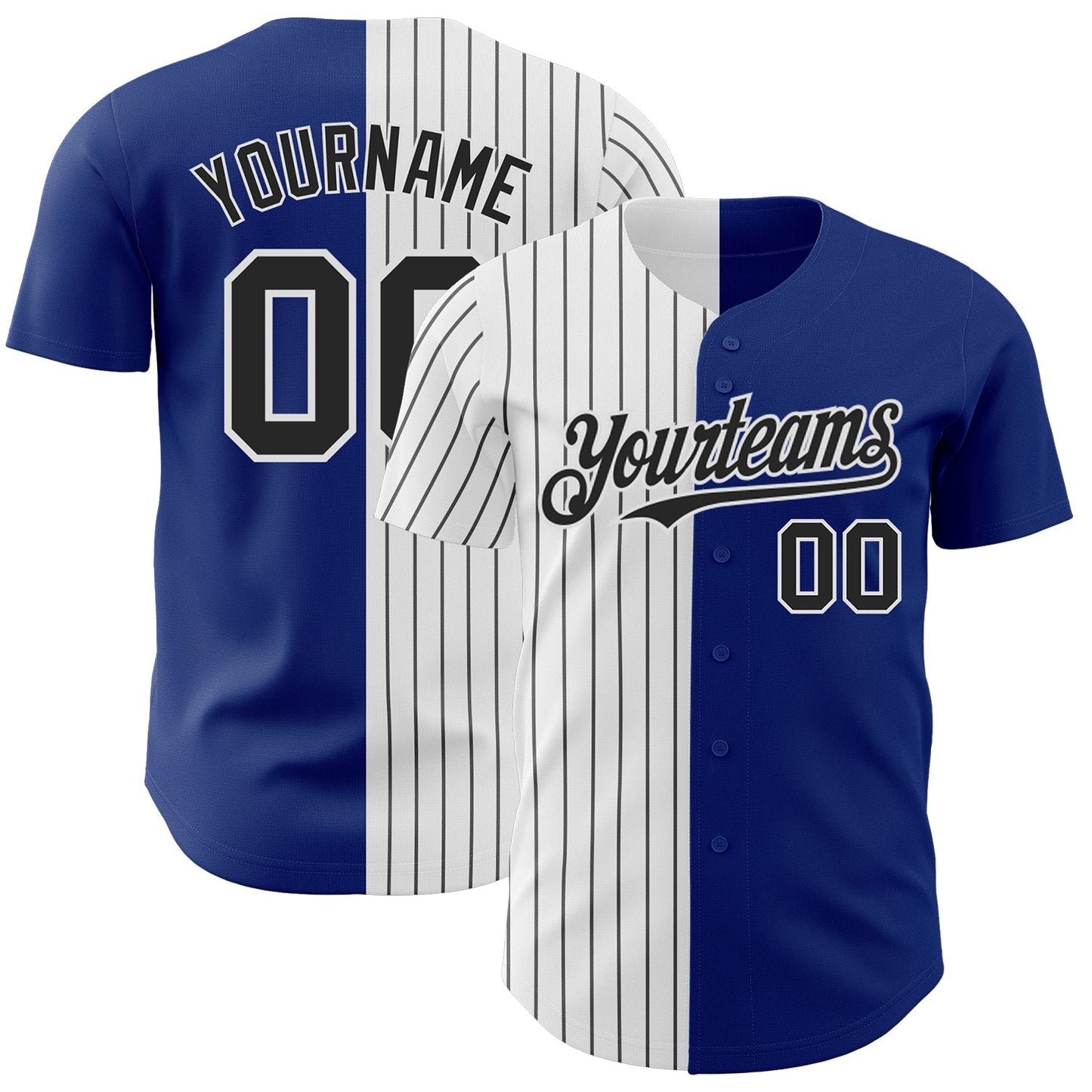 Custom Royal White-Black Pinstripe Authentic Split Fashion Baseball Jersey baseball jersey product view 1