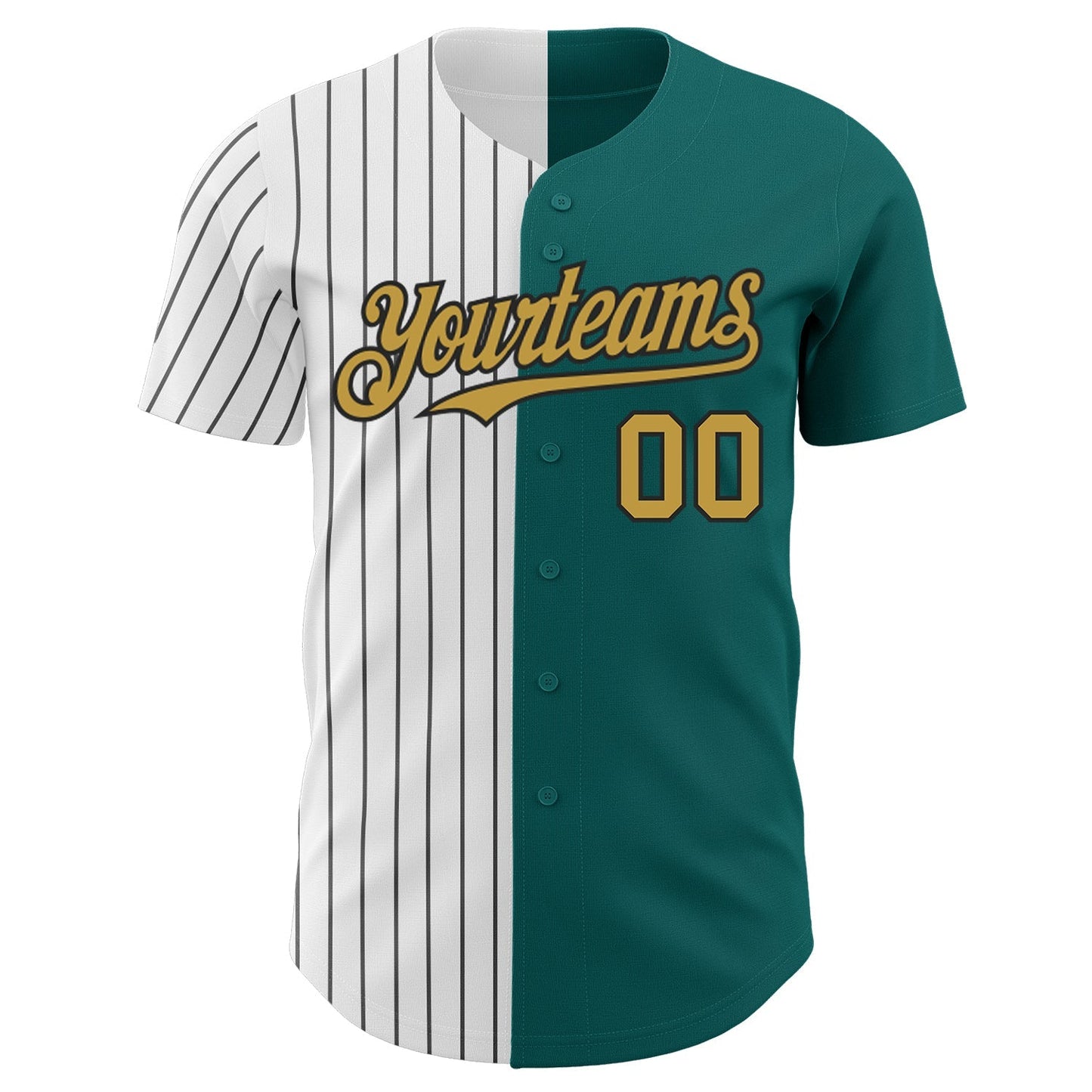 Custom Teal Old Gold-Black Pinstripe Authentic Split Fashion Baseball Jersey baseball jersey product view 2