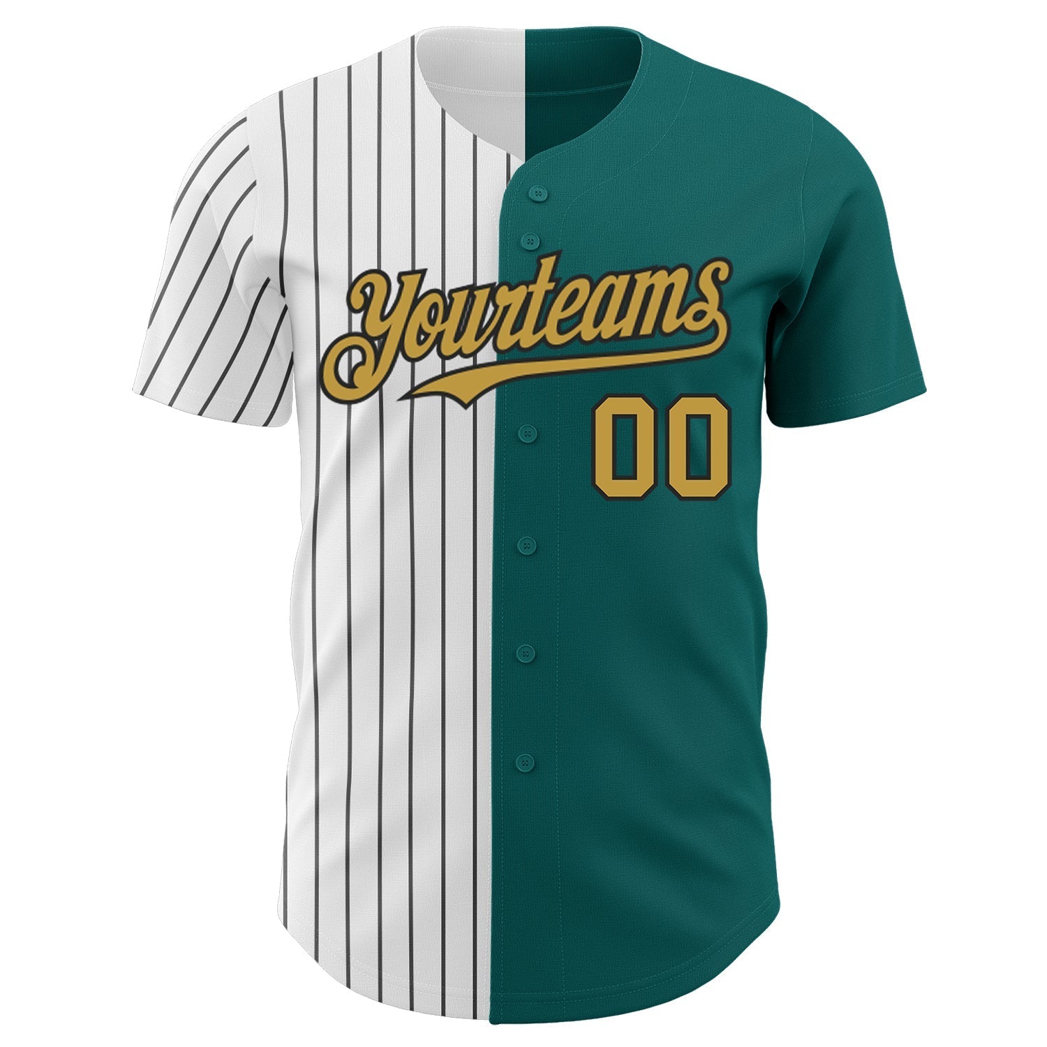 Custom Teal Old Gold-Black Pinstripe Authentic Split Fashion Baseball Jersey baseball jersey product view 2