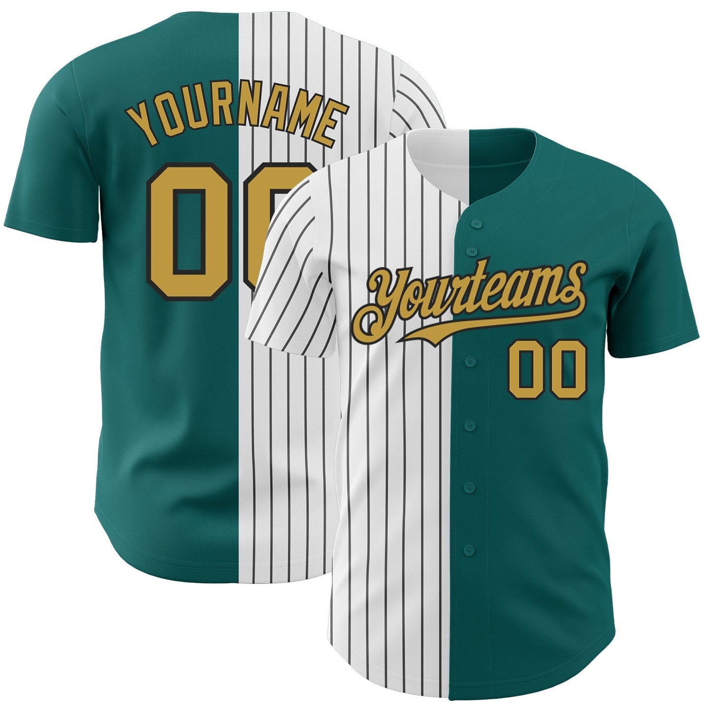 Custom Teal Old Gold-Black Pinstripe Authentic Split Fashion Baseball Jersey baseball jersey product view 1