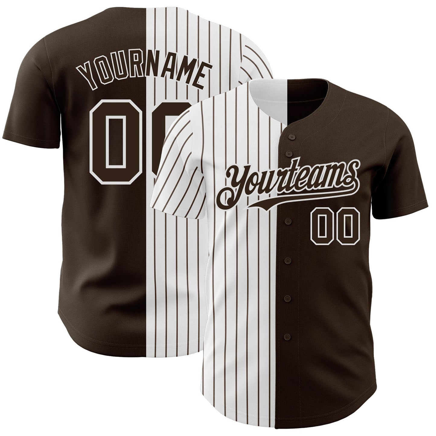Custom Brown White-Brown Pinstripe Authentic Split Fashion Baseball Jersey baseball jersey product view 1