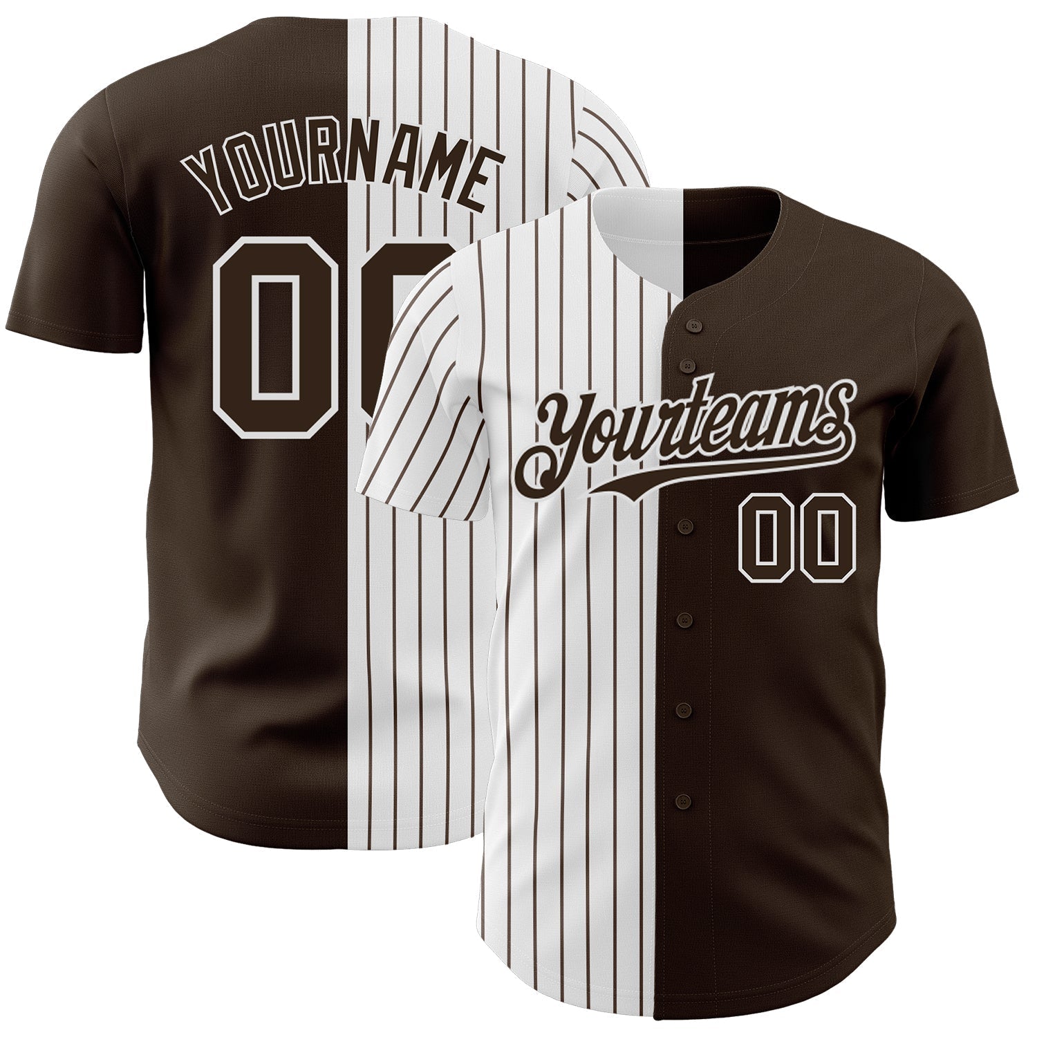Custom Brown White-Brown Pinstripe Authentic Split Fashion Baseball Jersey baseball jersey product view 1