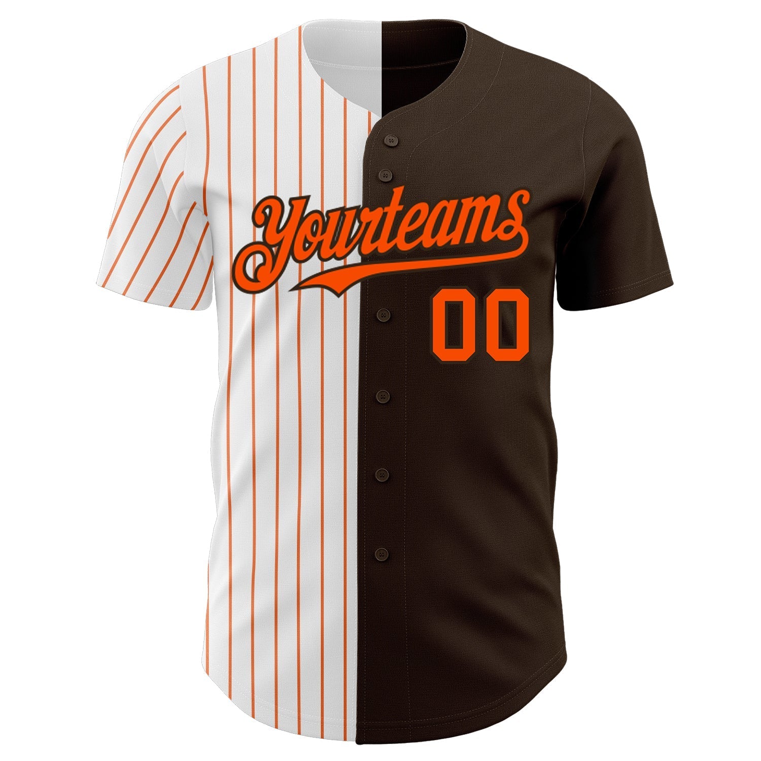Custom Brown White-Orange Pinstripe Authentic Split Fashion Baseball Jersey baseball jersey product view 2