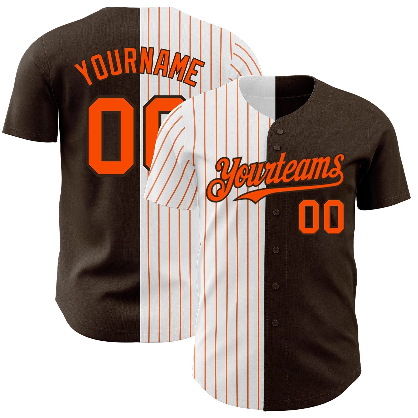 Custom Brown White-Orange Pinstripe Authentic Split Fashion Baseball Jersey baseball jersey product view 1