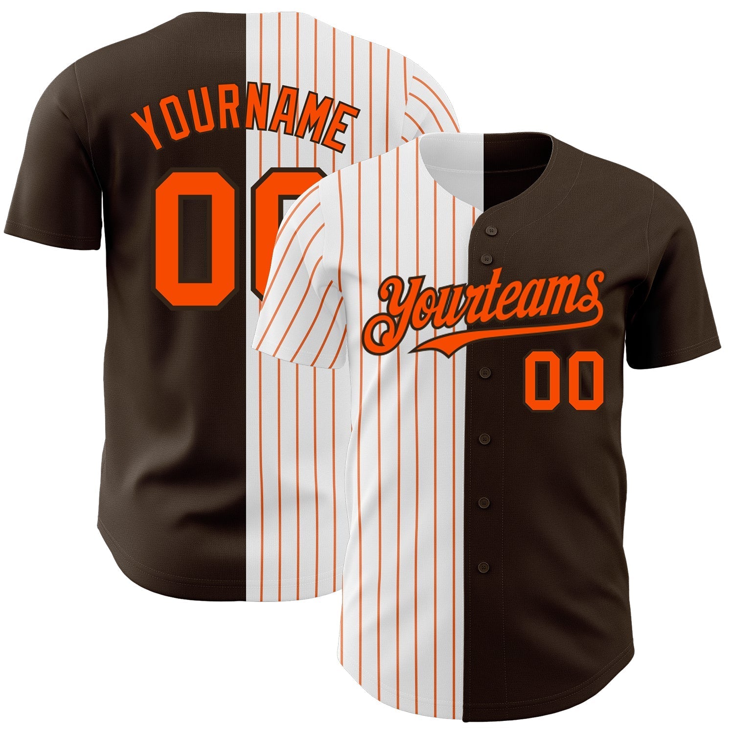Custom Brown White-Orange Pinstripe Authentic Split Fashion Baseball Jersey baseball jersey product view 1