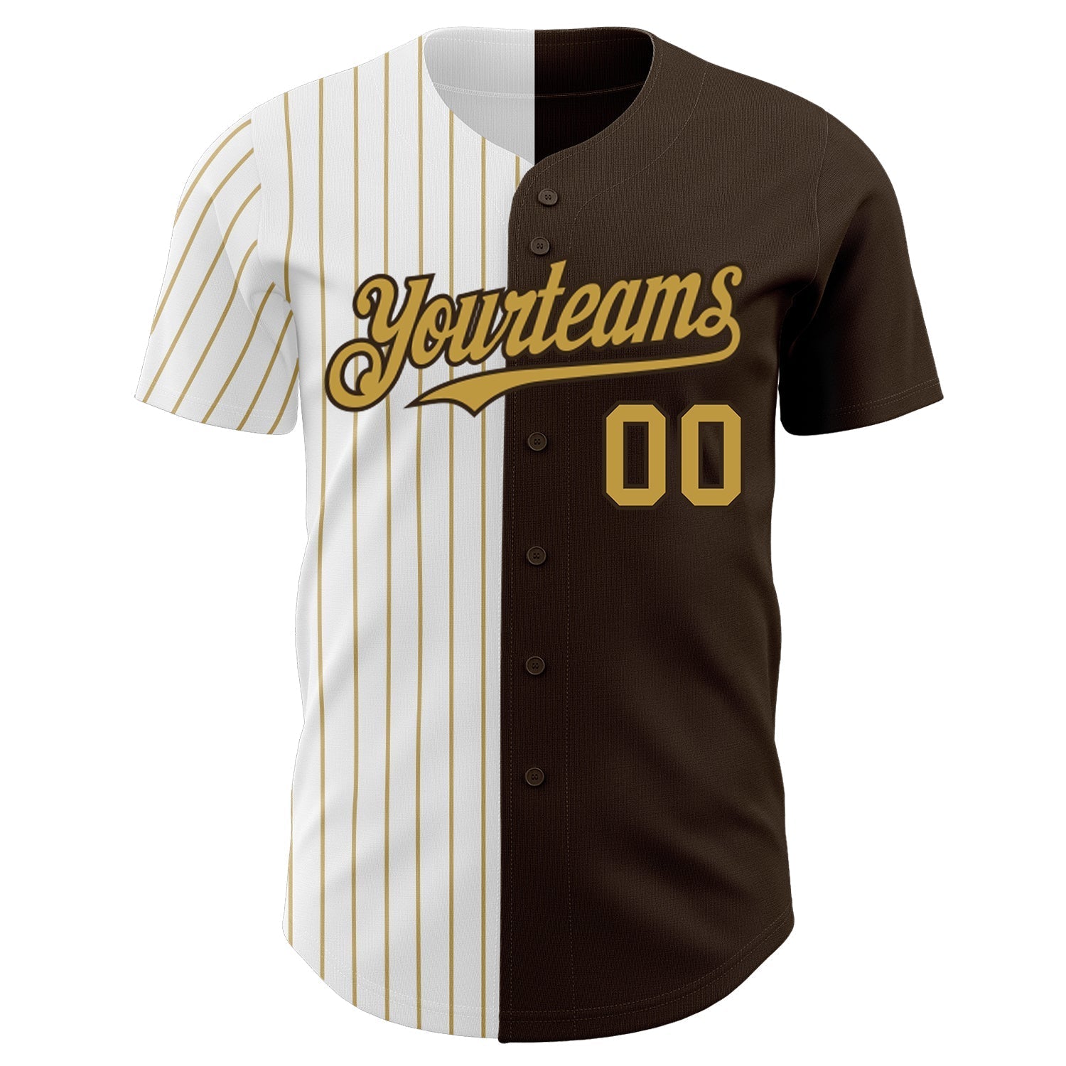 Custom Brown White-Old Gold Pinstripe Authentic Split Fashion Baseball Jersey baseball jersey product view 2