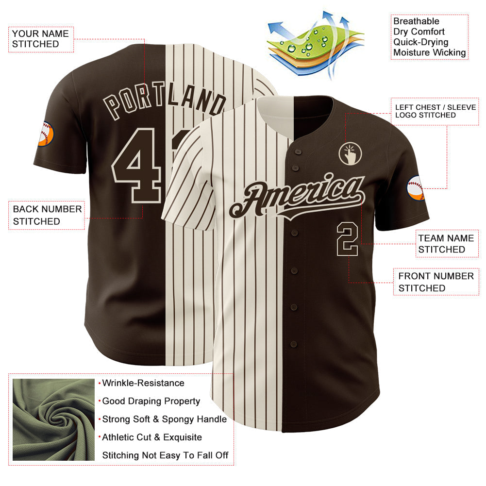 Custom Brown Cream-Brown Pinstripe Authentic Split Fashion Baseball Jersey baseball jersey product view 3