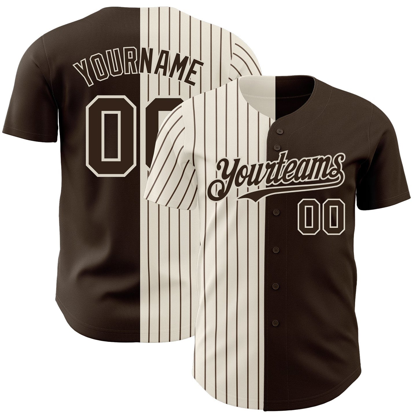 Custom Brown Cream-Brown Pinstripe Authentic Split Fashion Baseball Jersey baseball jersey product view 1