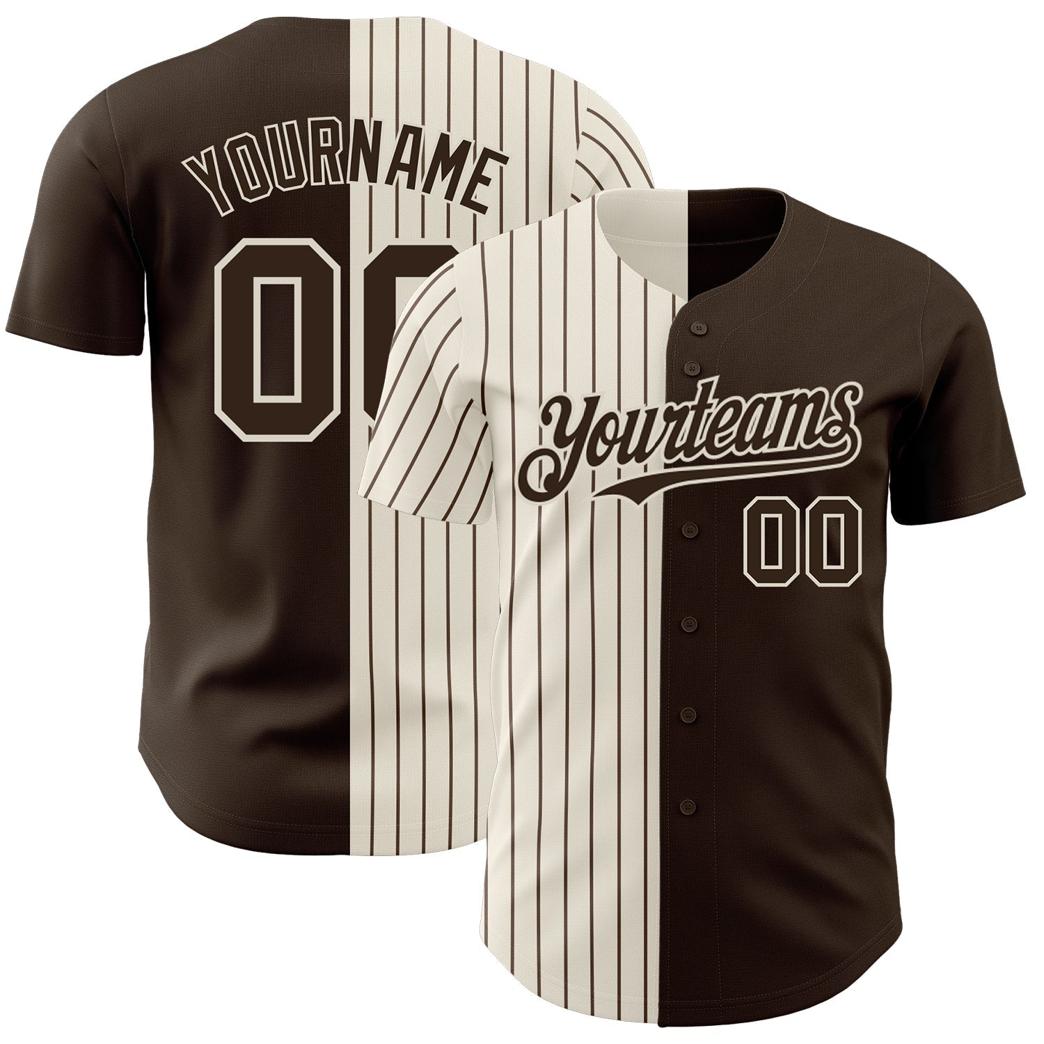 Custom Brown Cream-Brown Pinstripe Authentic Split Fashion Baseball Jersey baseball jersey product view 1