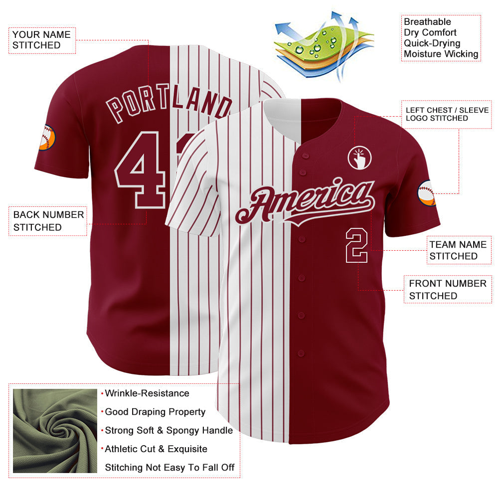 Custom Crimson White-Crimson Pinstripe Authentic Split Fashion Baseball Jersey baseball jersey product view 3