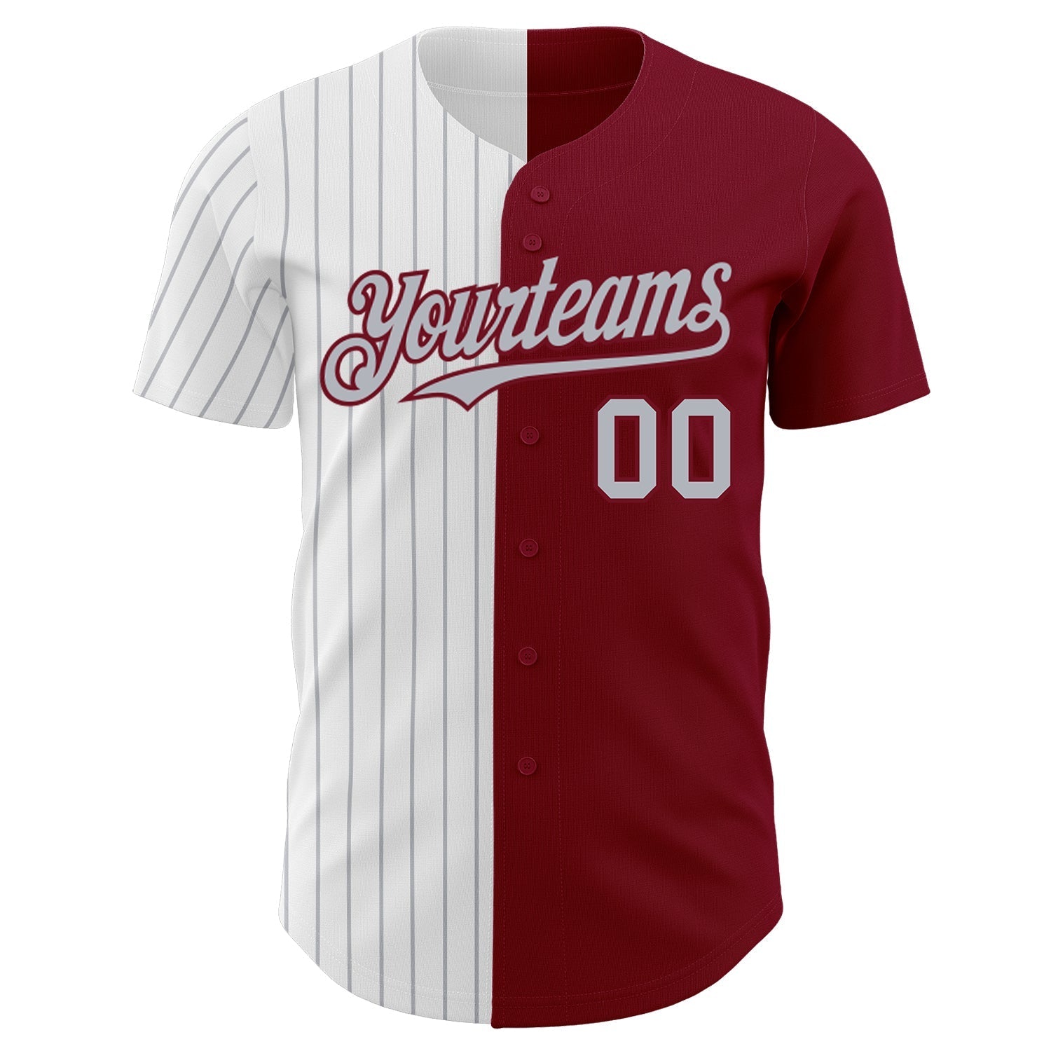 Custom Crimson White-Gray Pinstripe Authentic Split Fashion Baseball Jersey baseball jersey product view 2