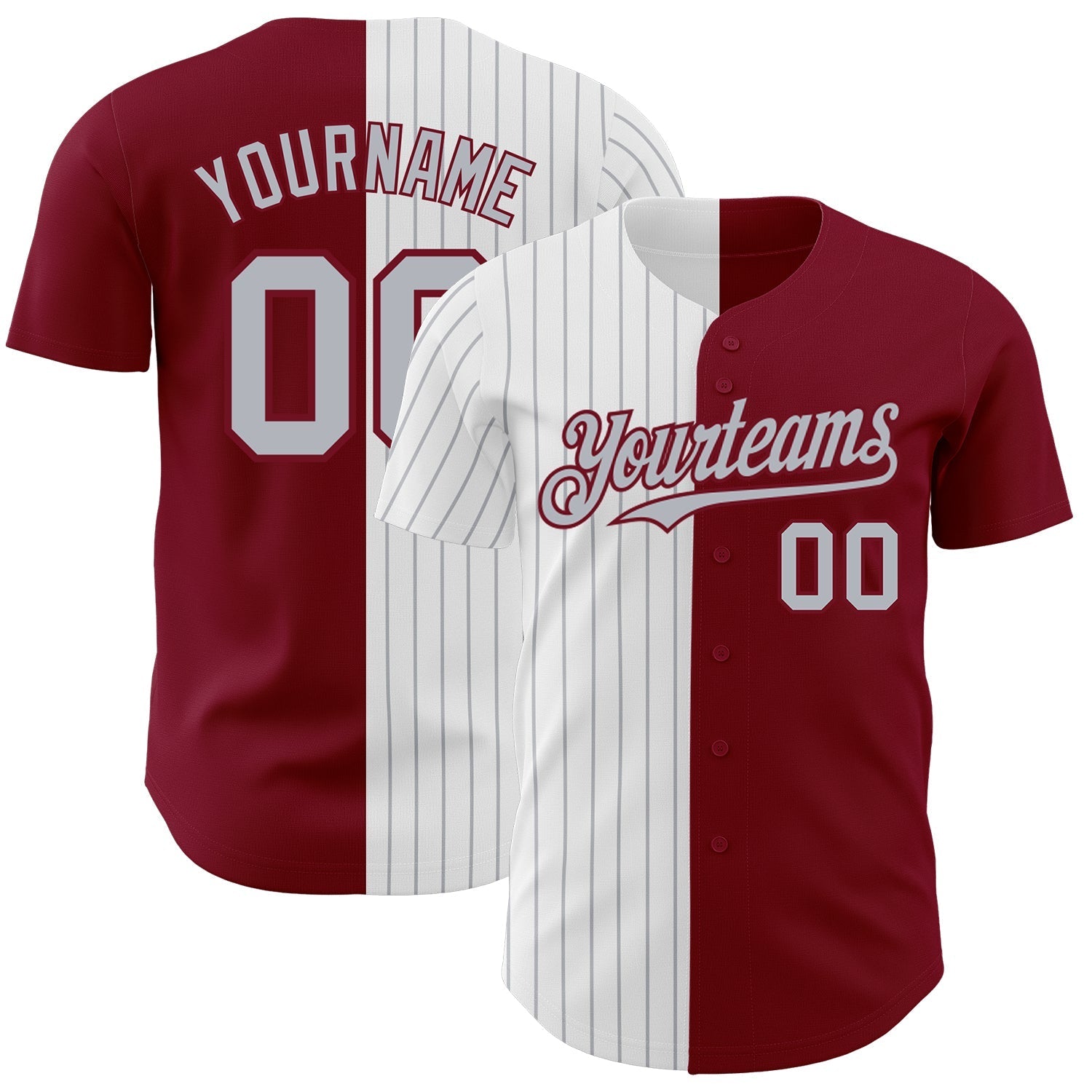 Custom Crimson White-Gray Pinstripe Authentic Split Fashion Baseball Jersey baseball jersey product view 1