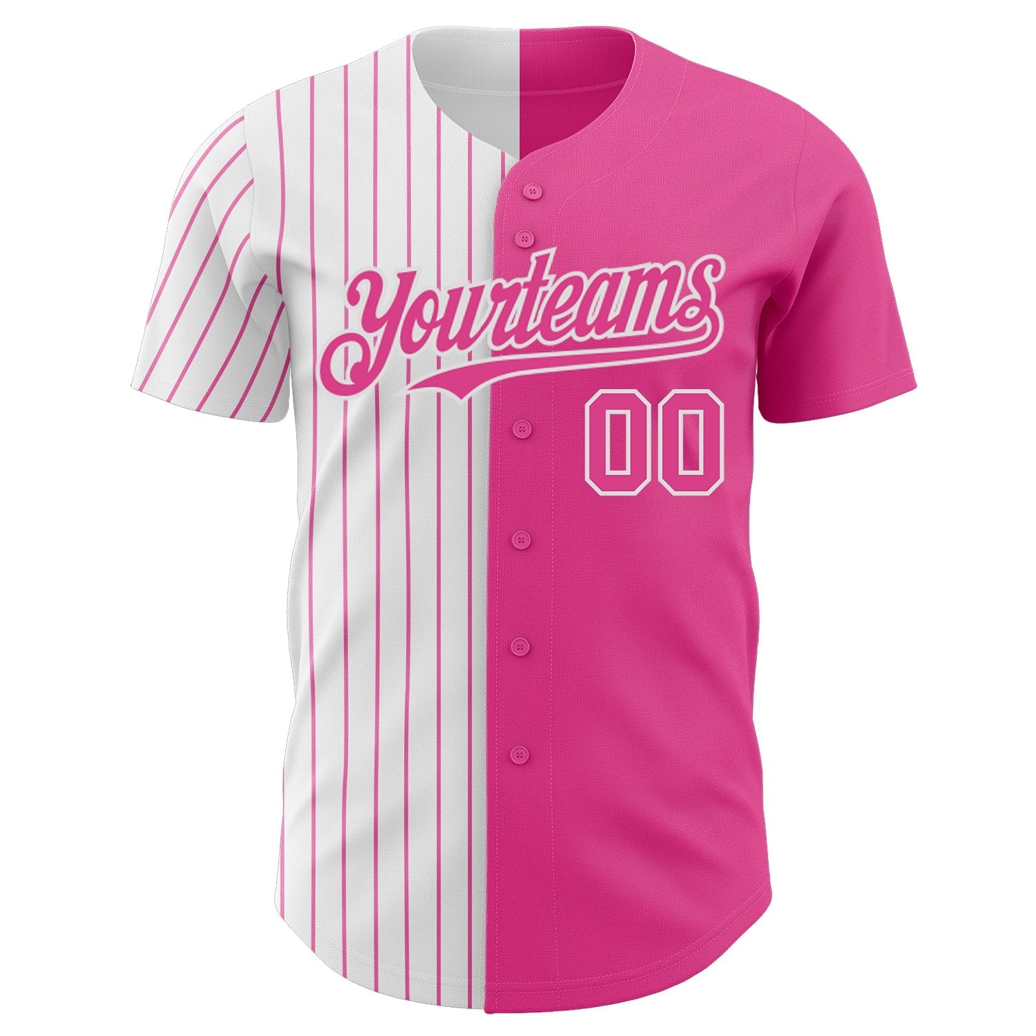 Custom Pink White-Pink Pinstripe Authentic Split Fashion Baseball Jersey baseball jersey product view 2
